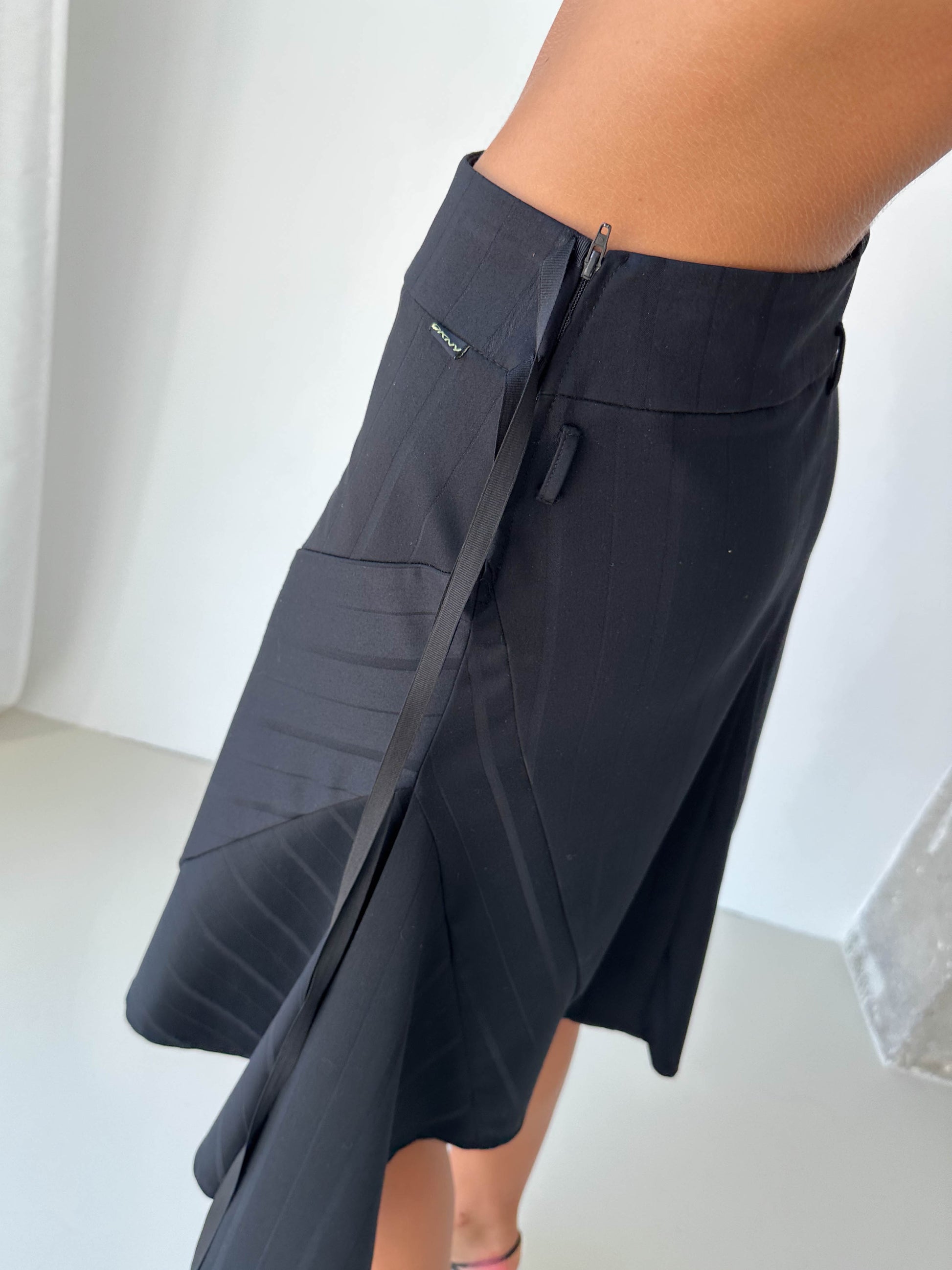 DKNY Asymmetric Black Midi Skirt