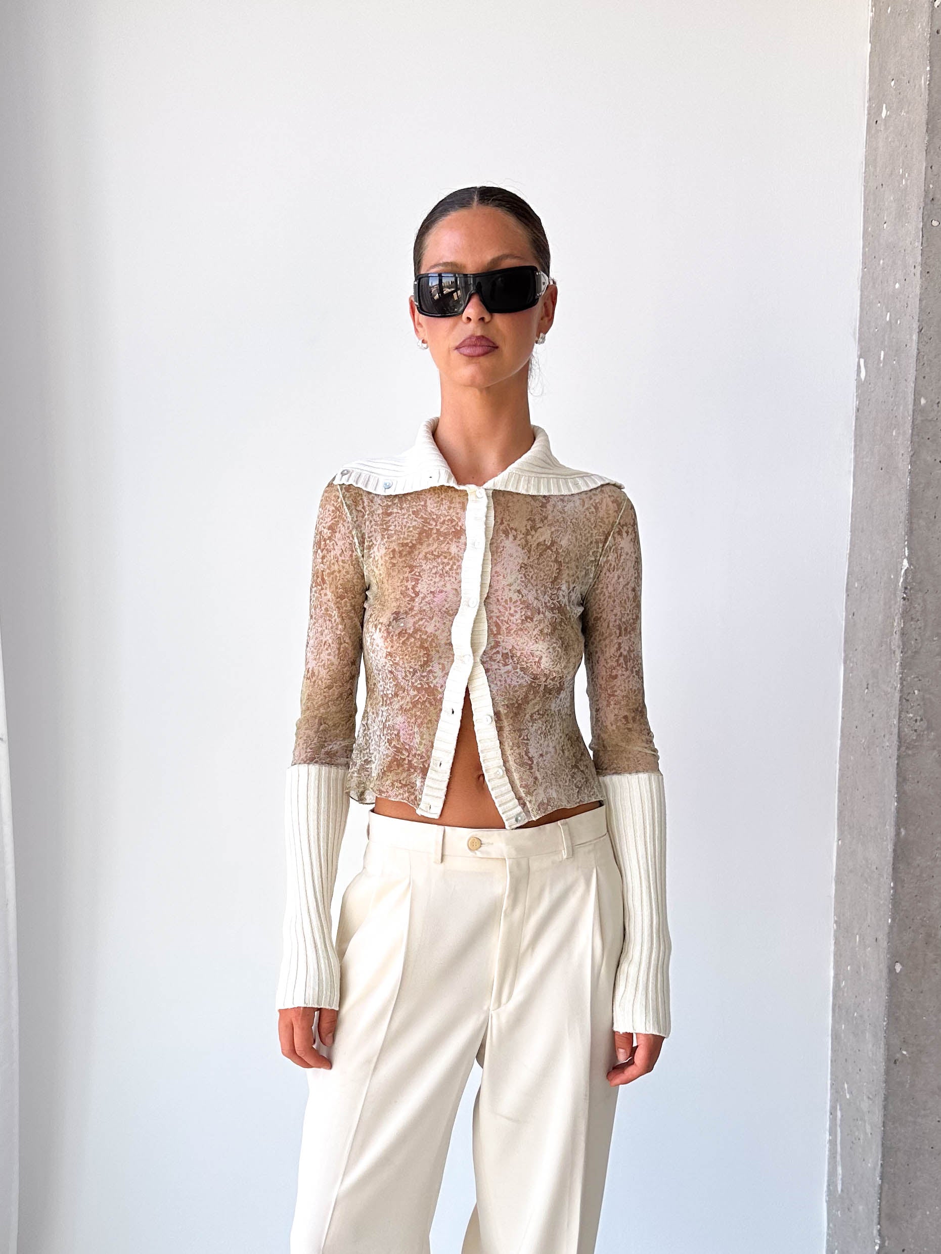 Mesh Long Sleeve Top With Knitted Details