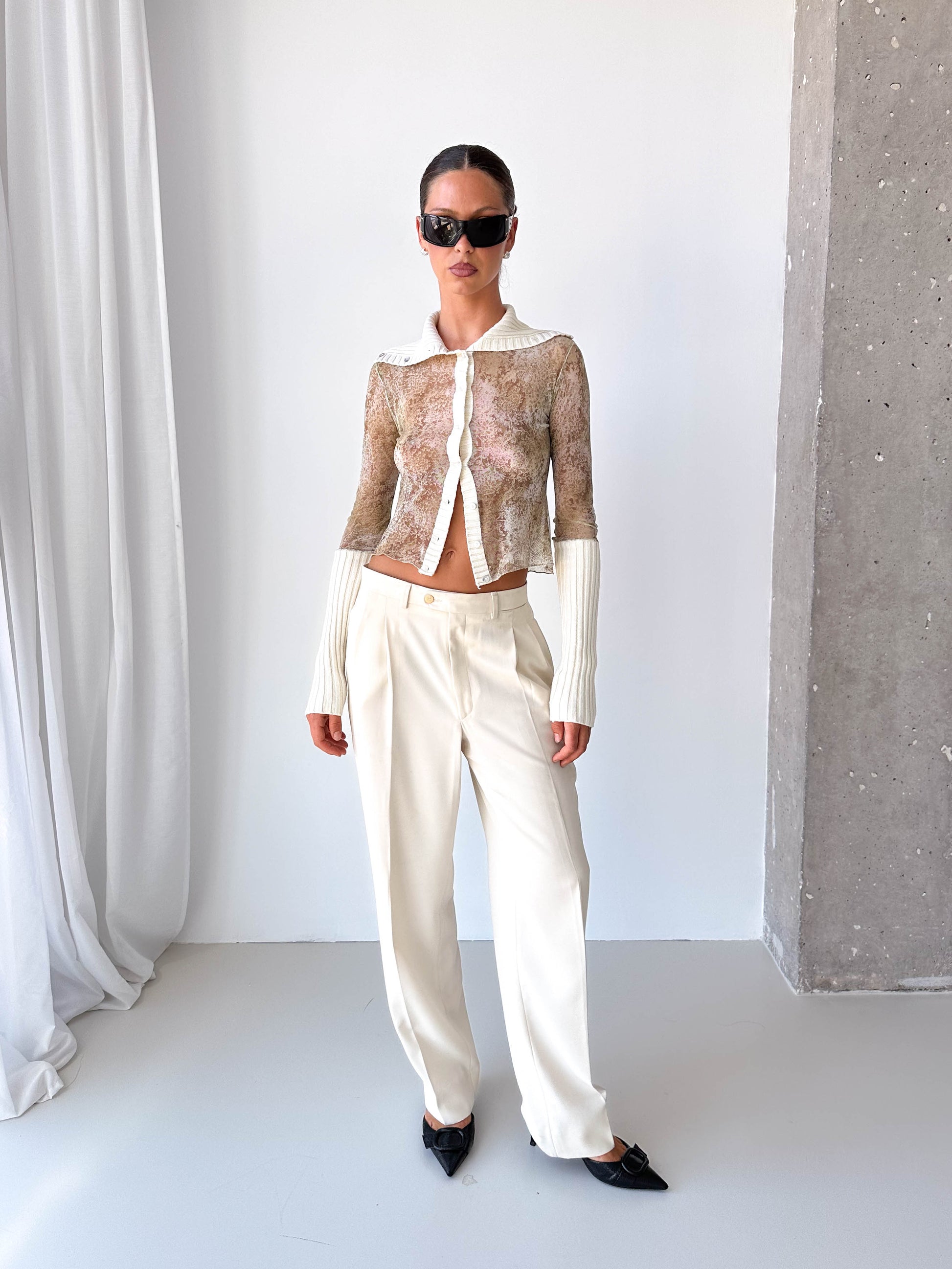 Mesh Long Sleeve Top With Knitted Details