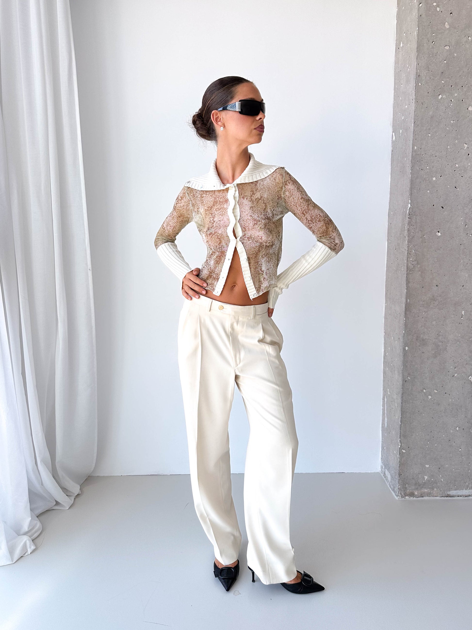 Mesh Long Sleeve Top With Knitted Details