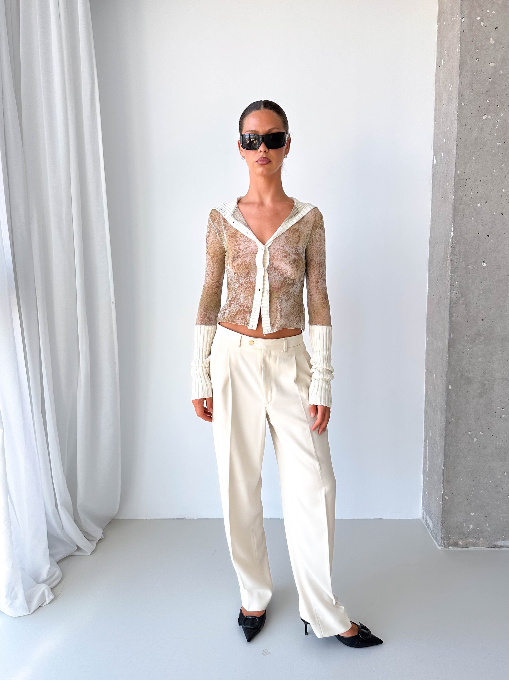 Mesh Long Sleeve Top With Knitted Details