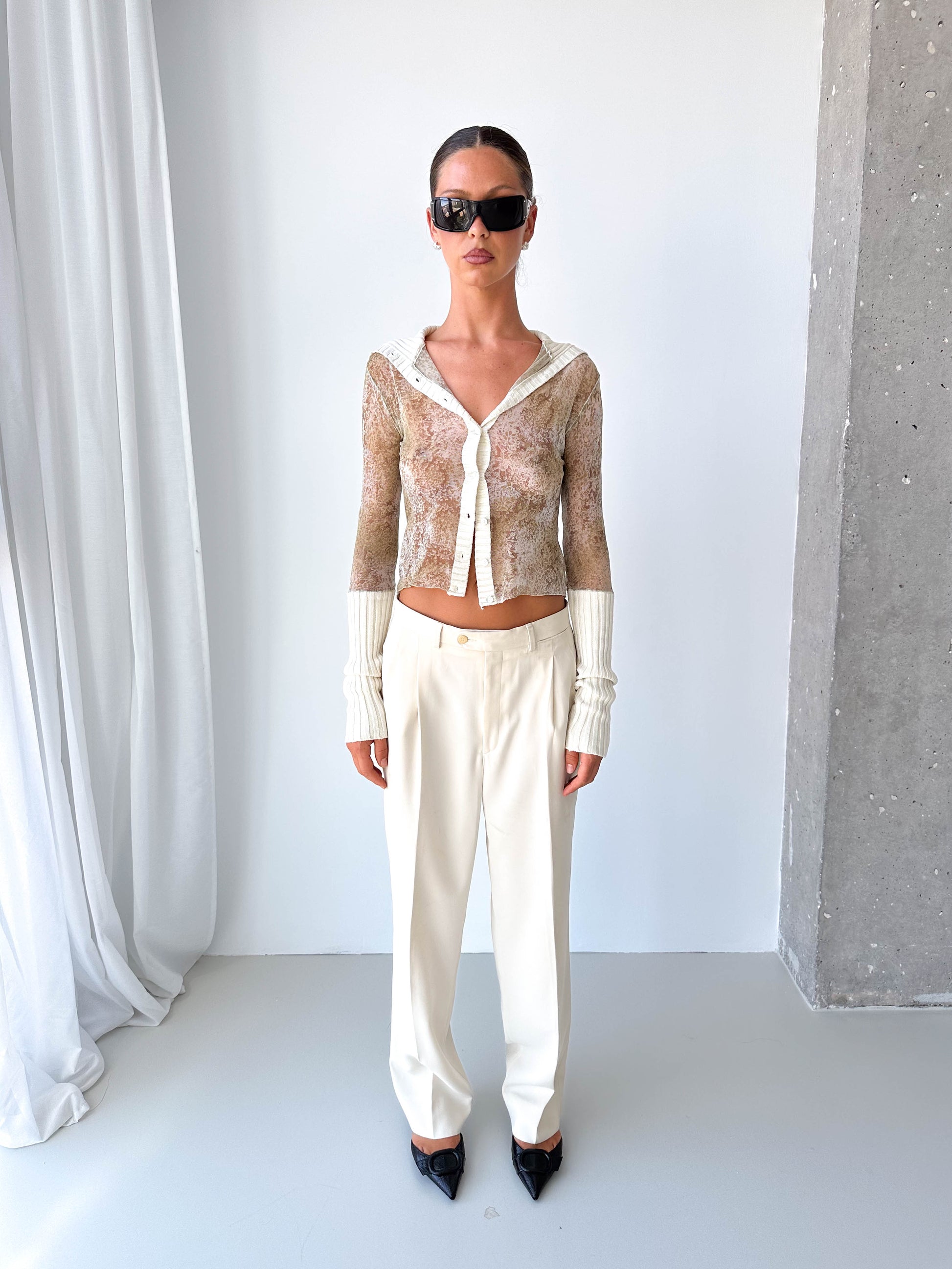 Mesh Long Sleeve Top With Knitted Details