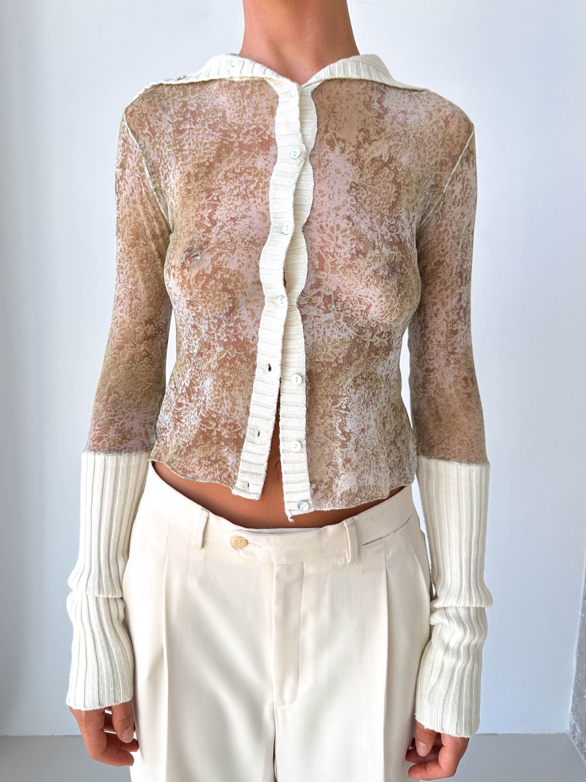 Mesh Long Sleeve Top With Knitted Details