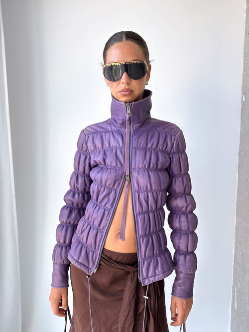 Armani Leather Ruched Jacket