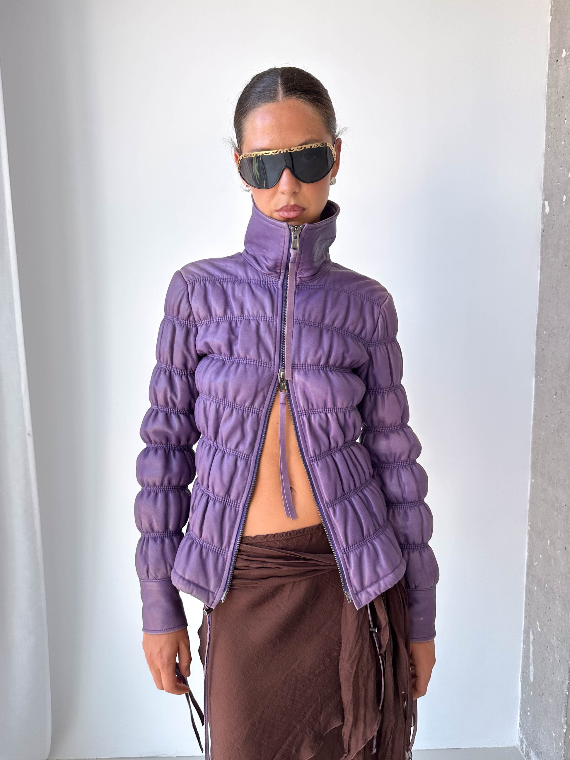 Armani Leather Ruched Jacket