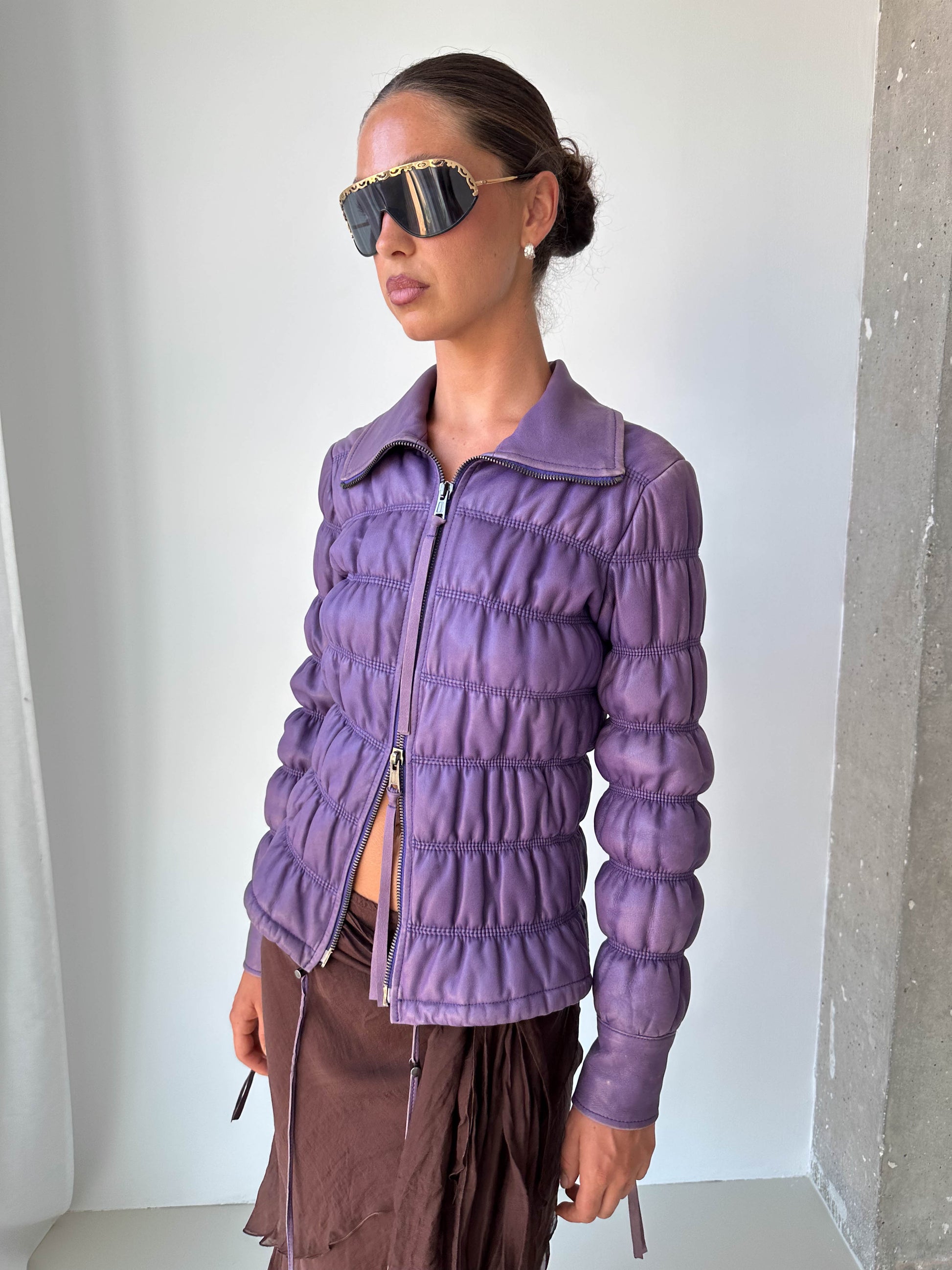Armani Leather Ruched Jacket