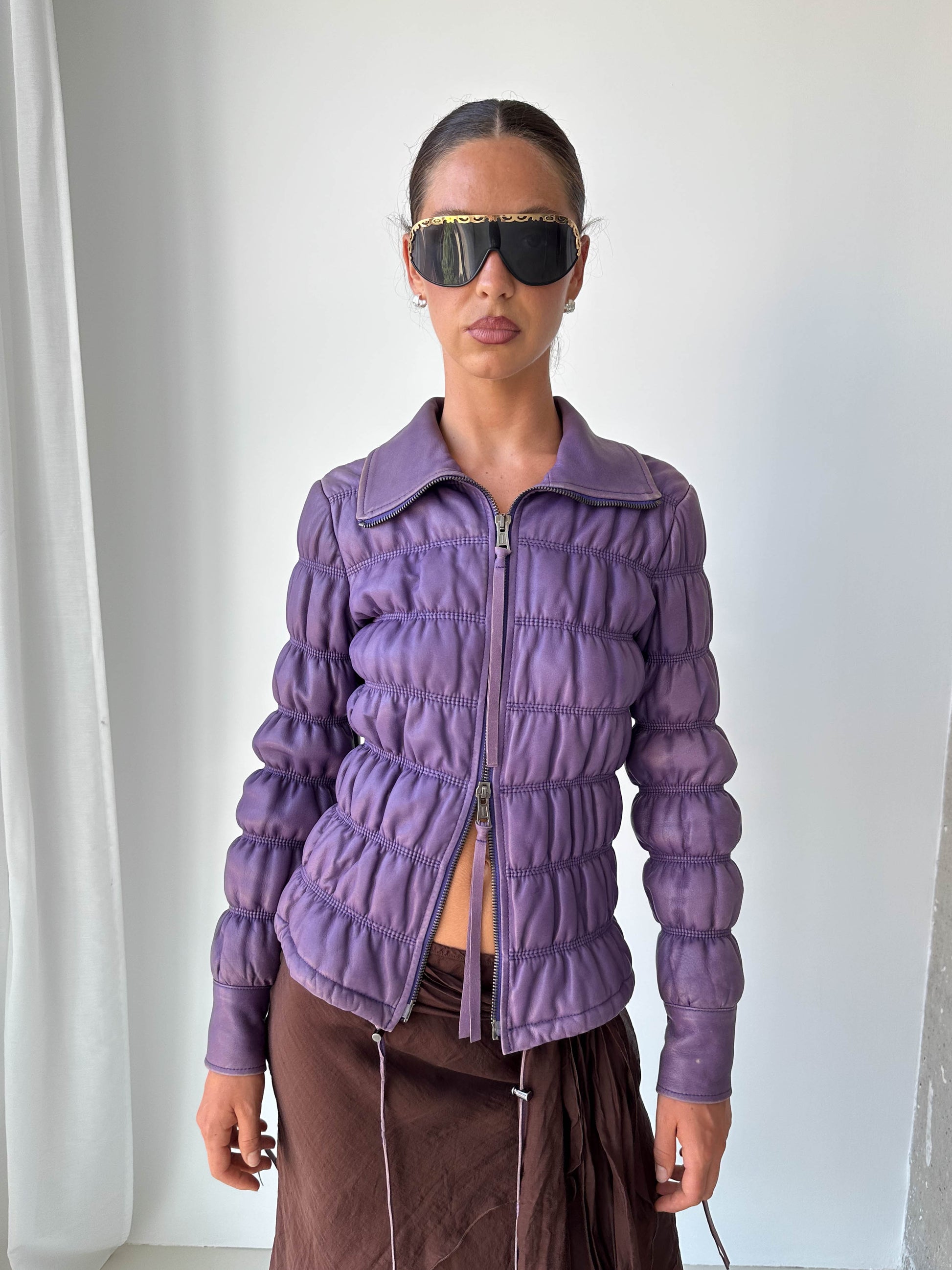 Armani Leather Ruched Jacket