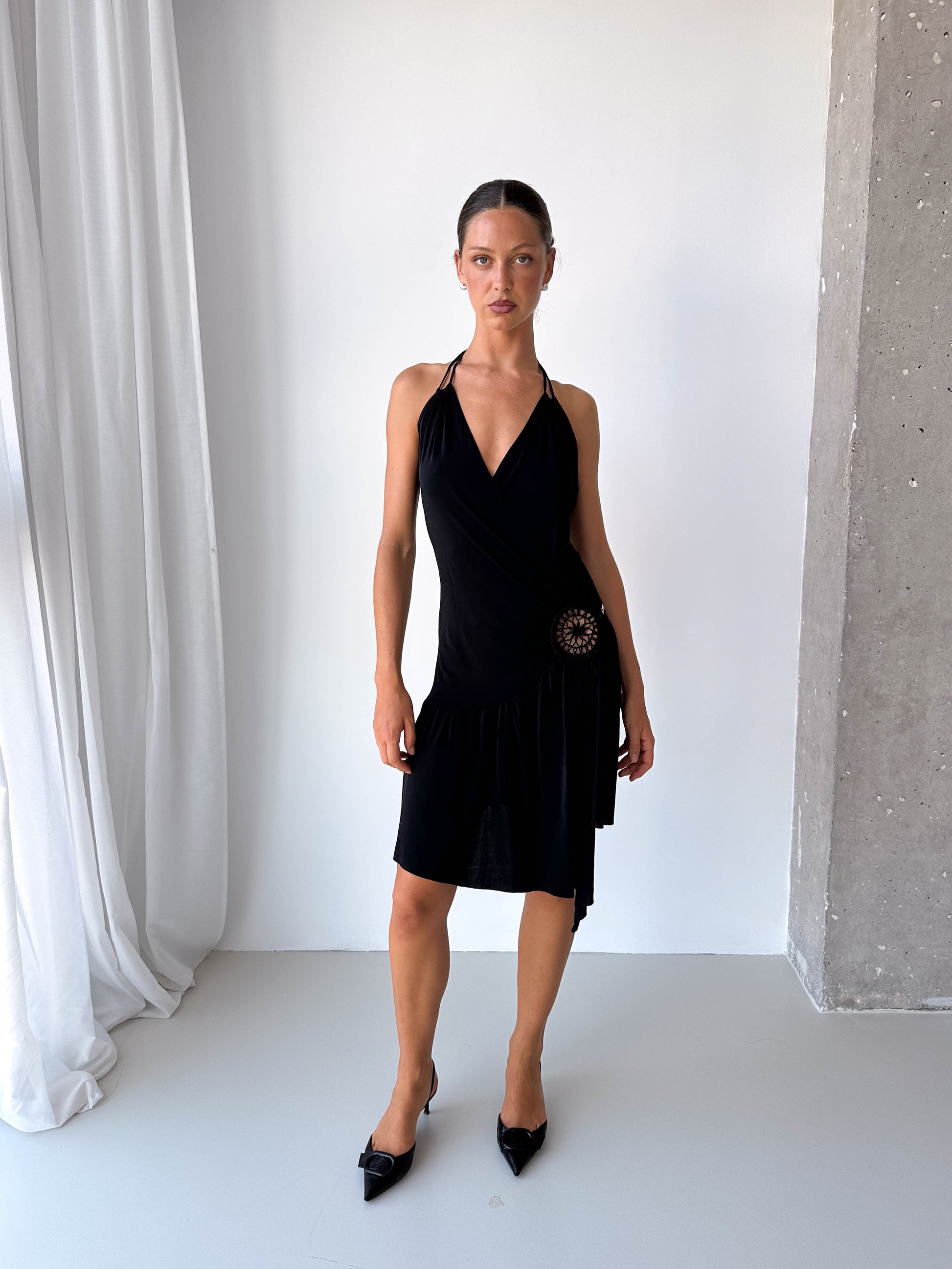 Black Halterneck Asymmetric Dress