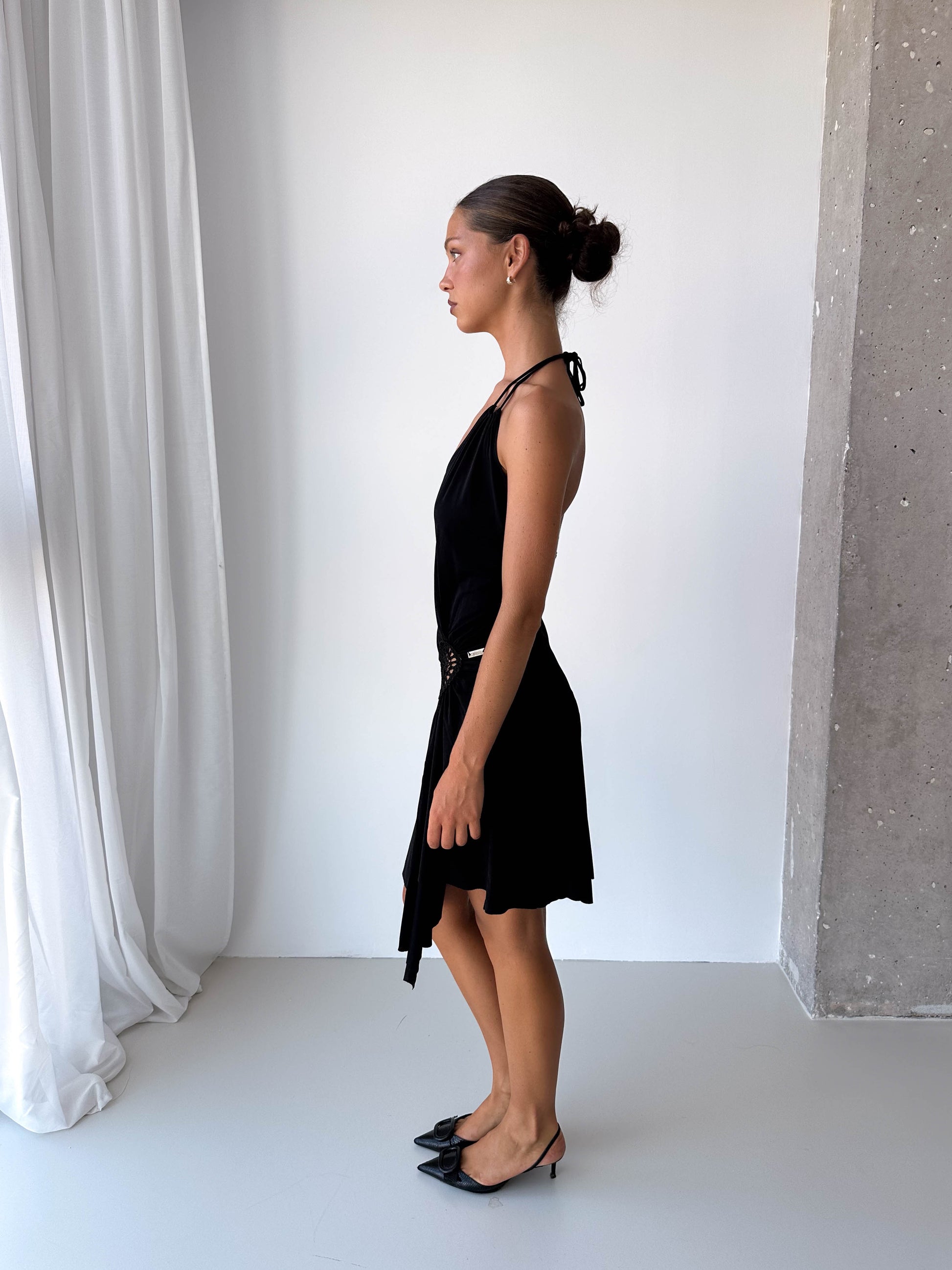 Black Halterneck Asymmetric Dress