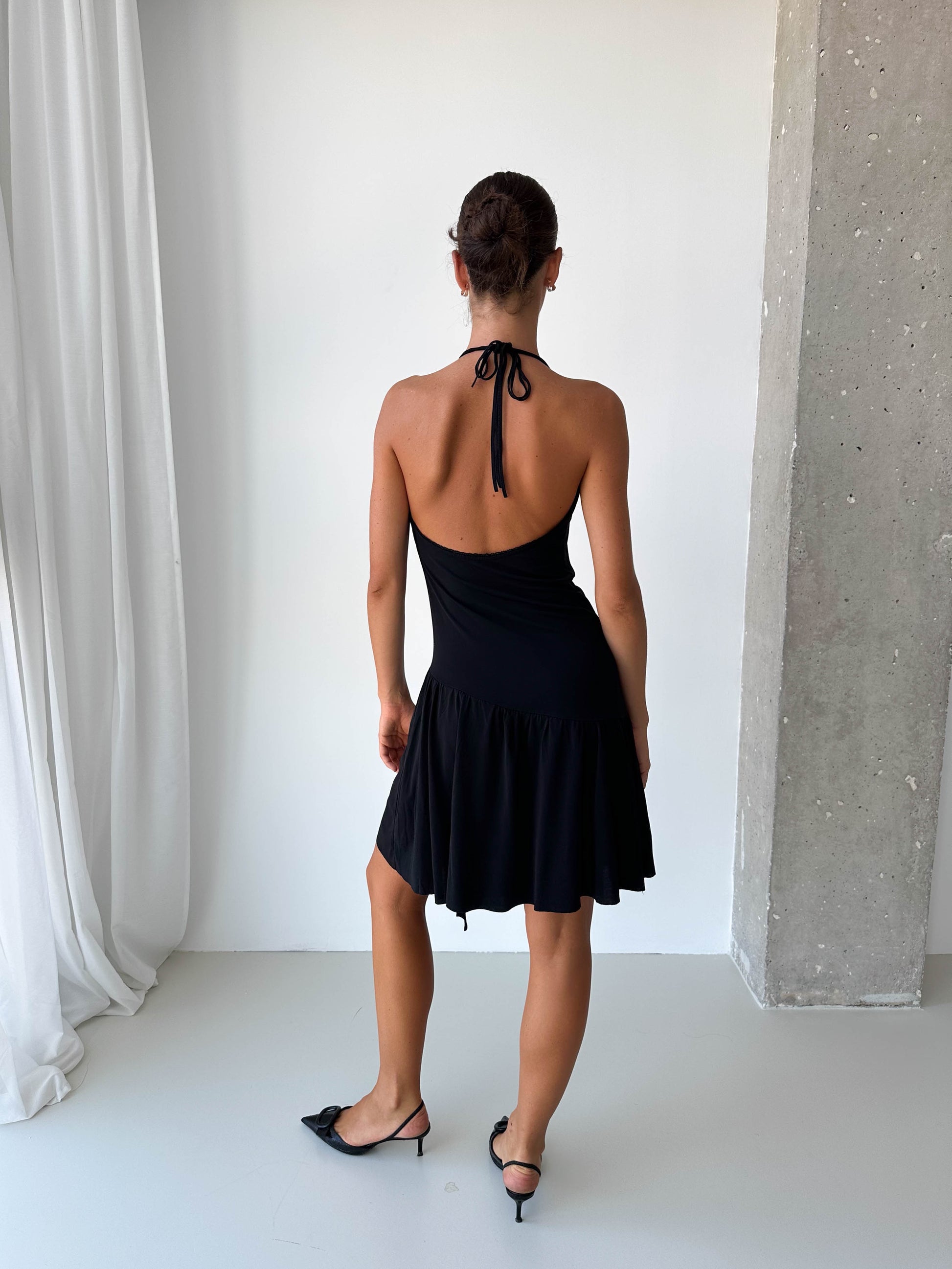 Black Halterneck Asymmetric Dress