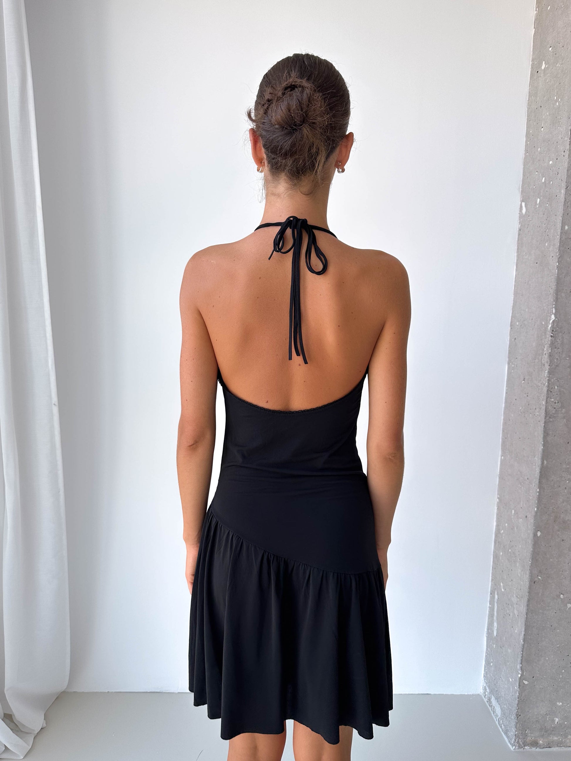 Black Halterneck Asymmetric Dress