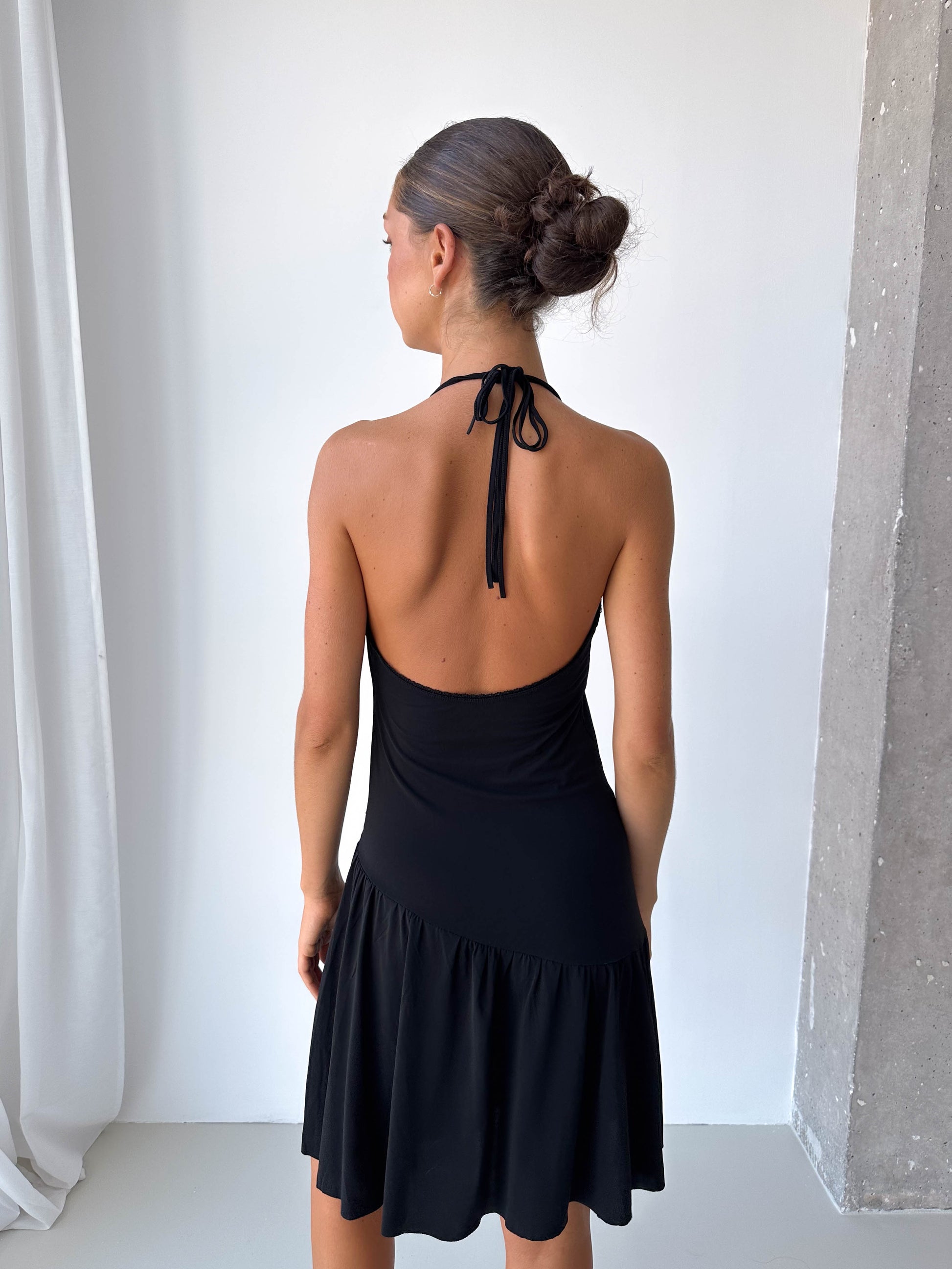 Black Halterneck Asymmetric Dress