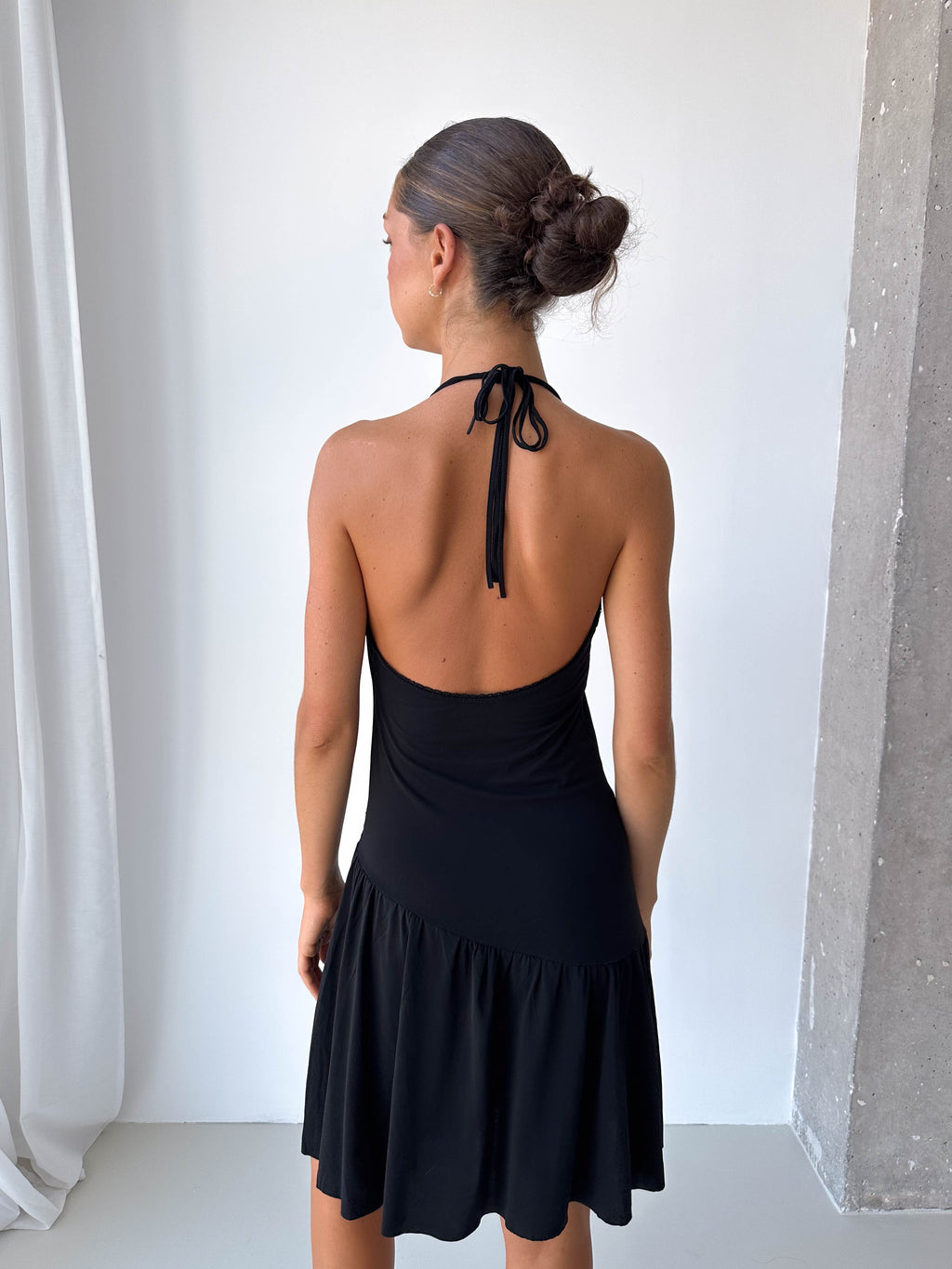 Black Halterneck Asymmetric Dress