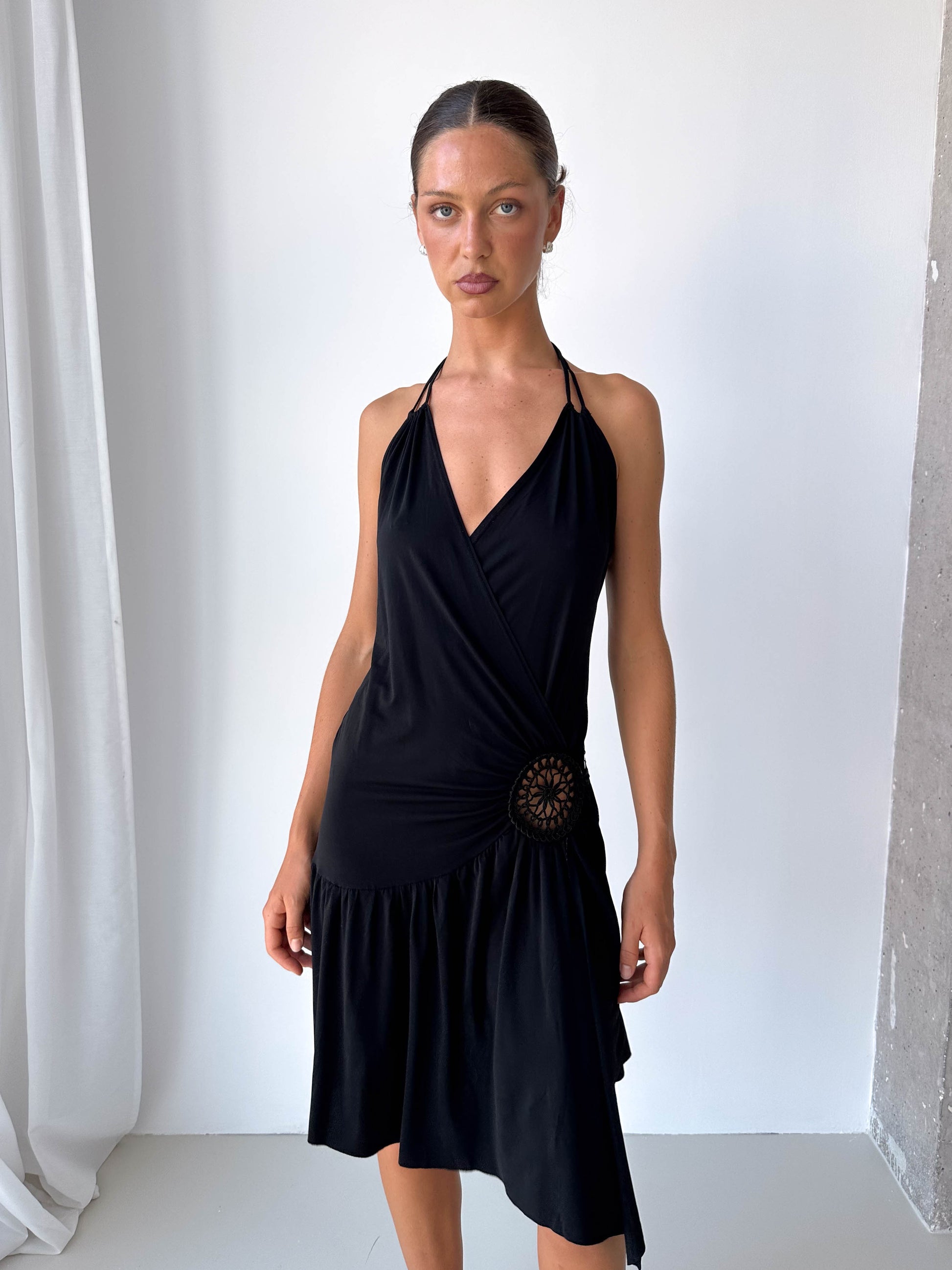 Black Halterneck Asymmetric Dress