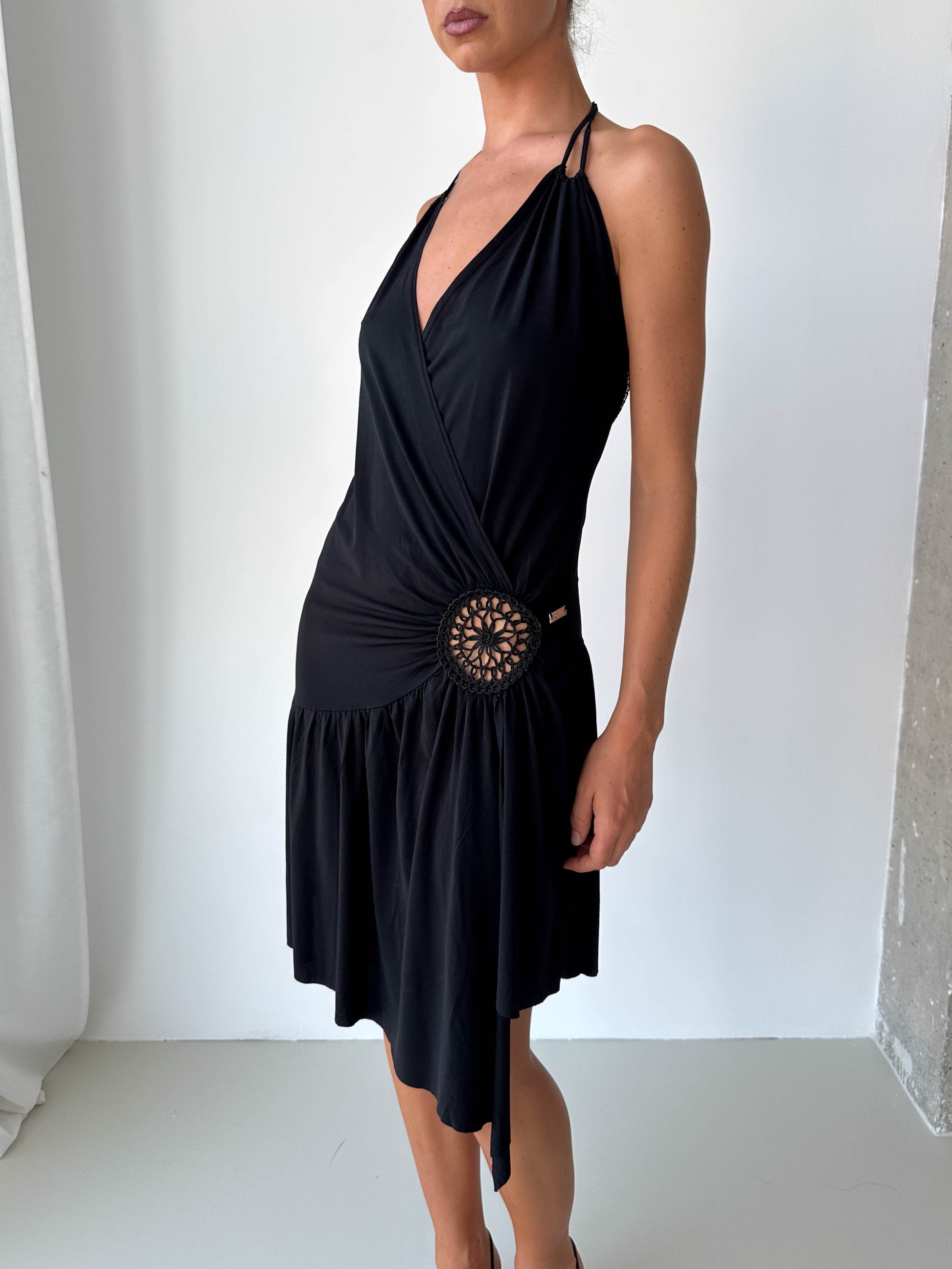 Black Halterneck Asymmetric Dress