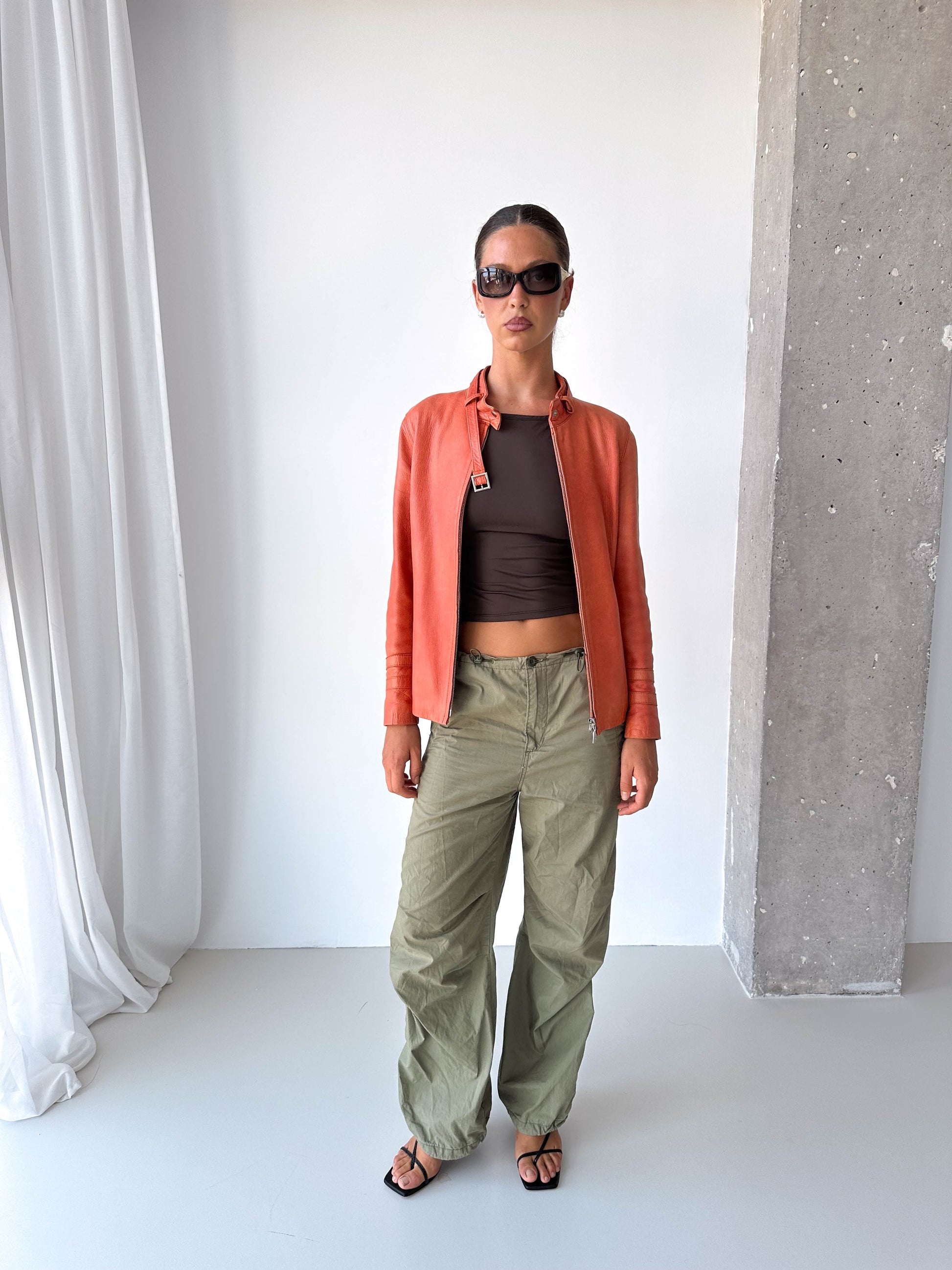 Orange Italian Leather Moto Jacket