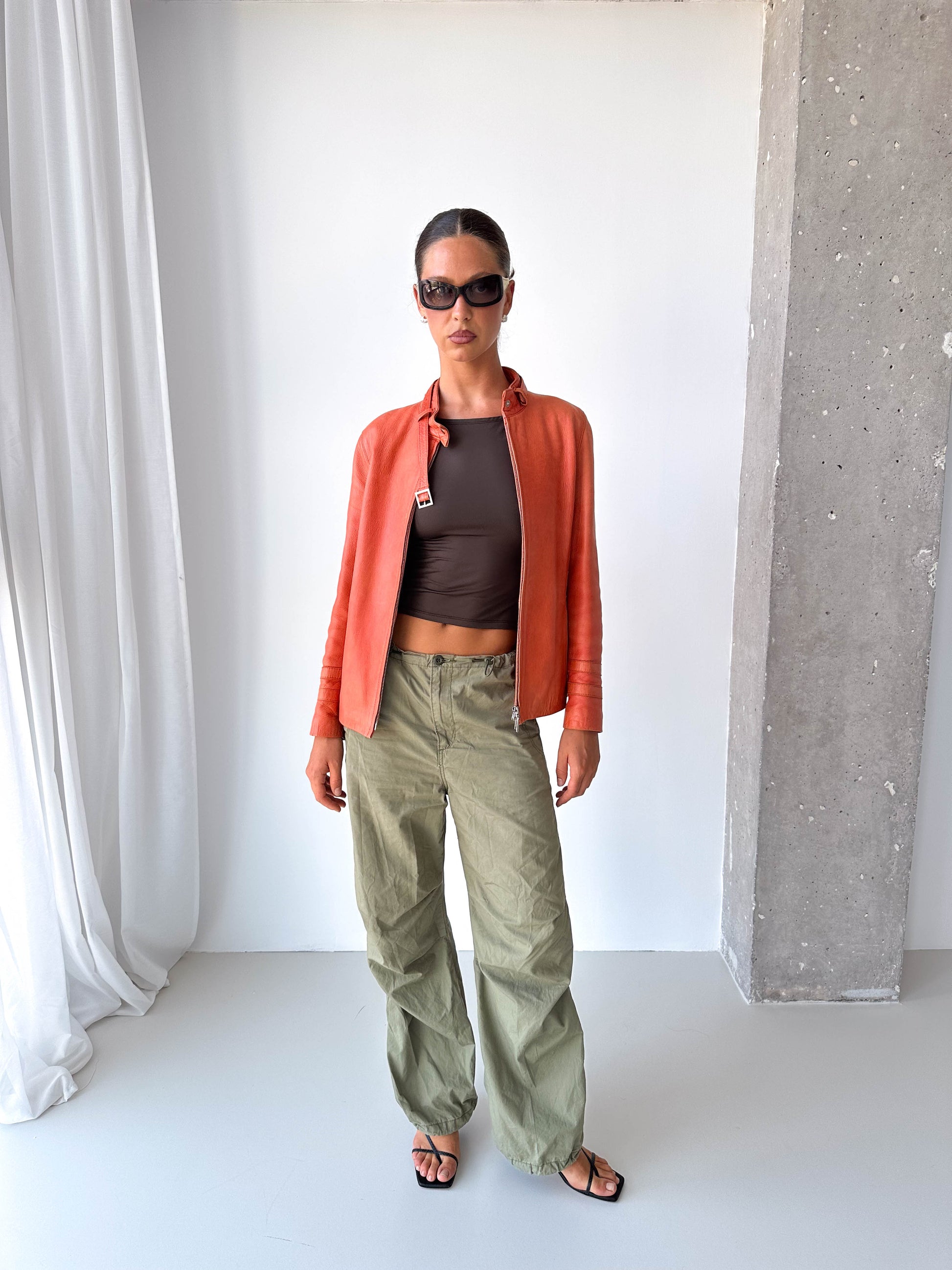 Orange Italian Leather Moto Jacket
