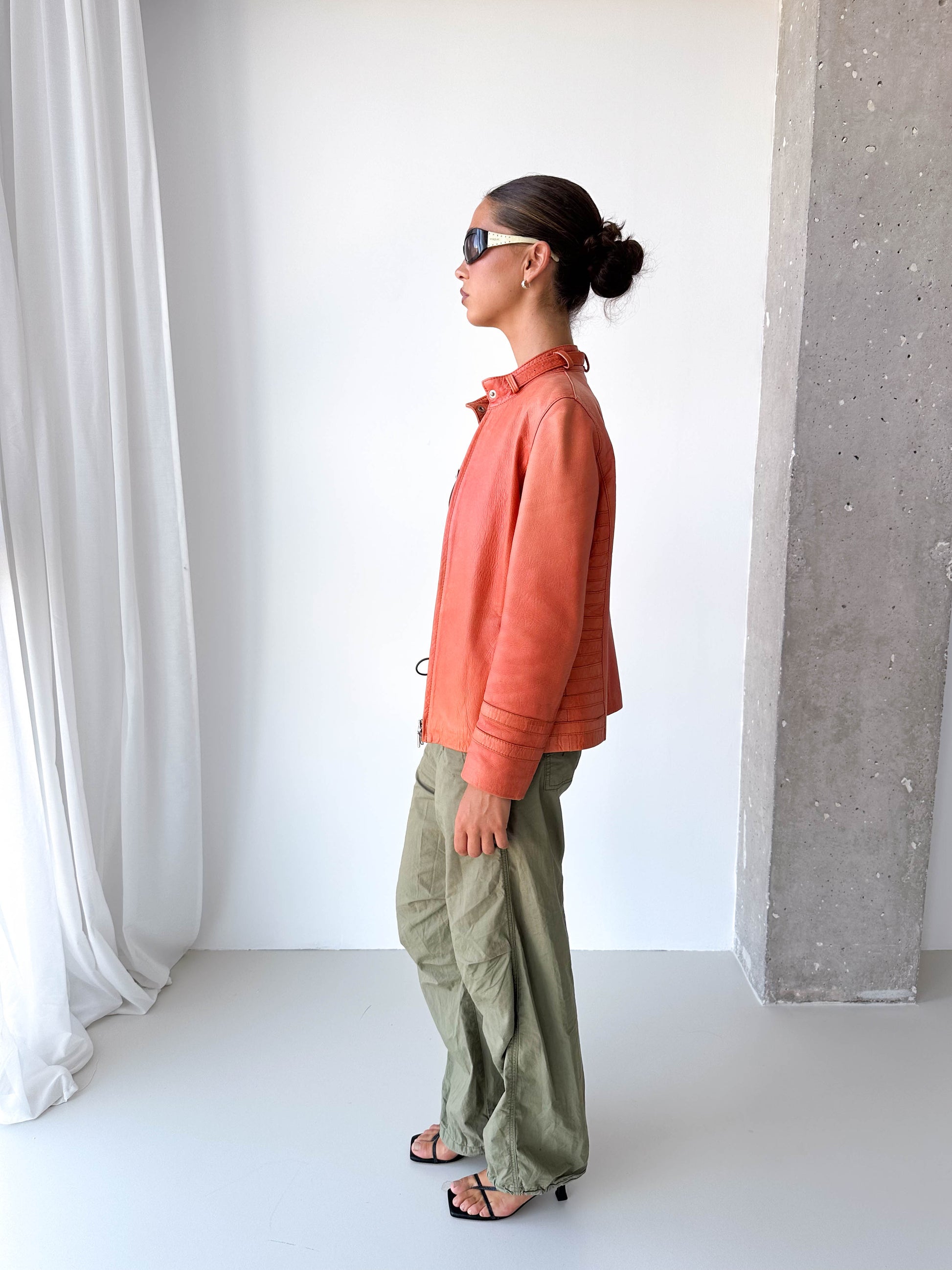 Orange Italian Leather Moto Jacket