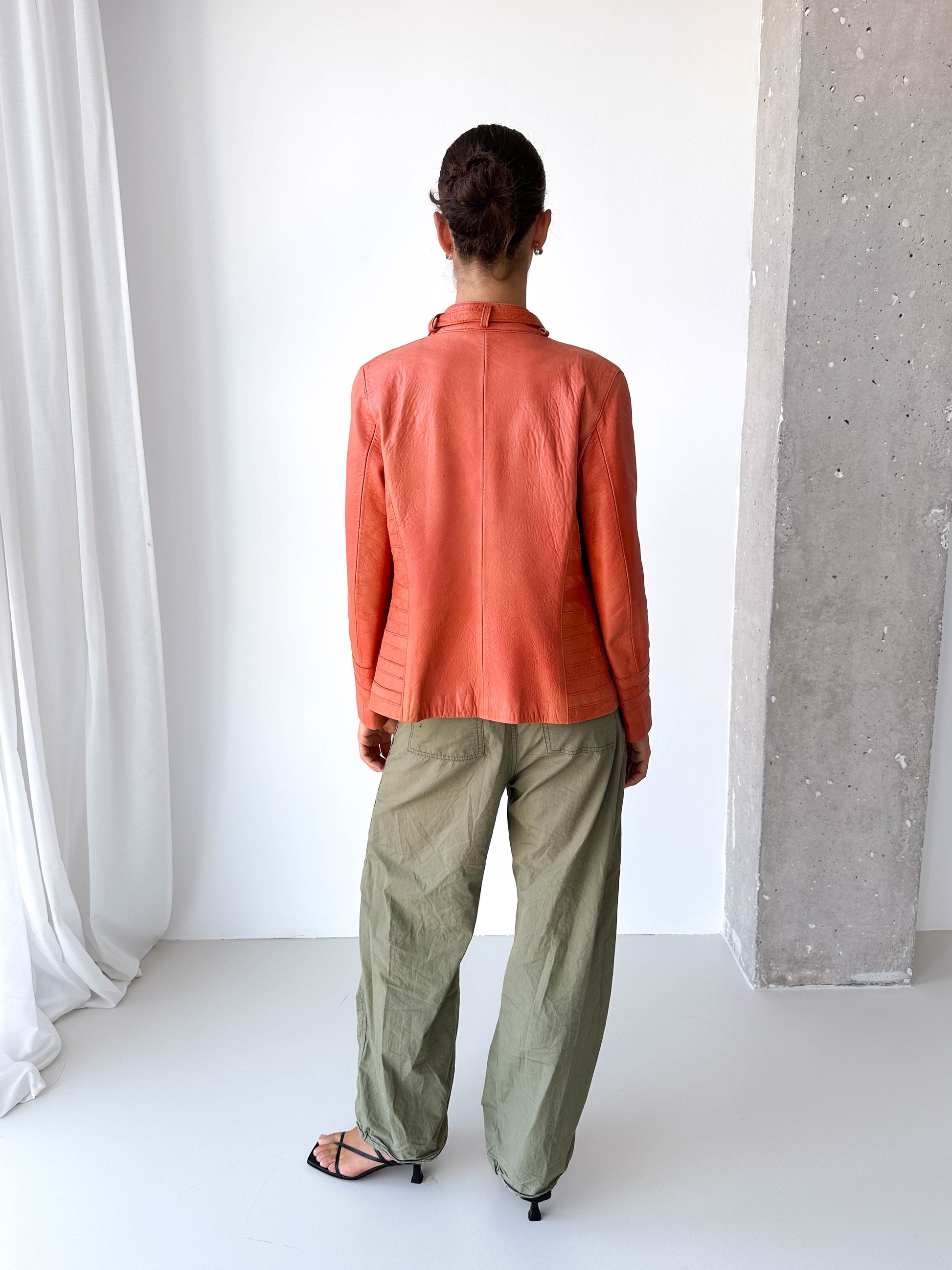 Orange Italian Leather Moto Jacket