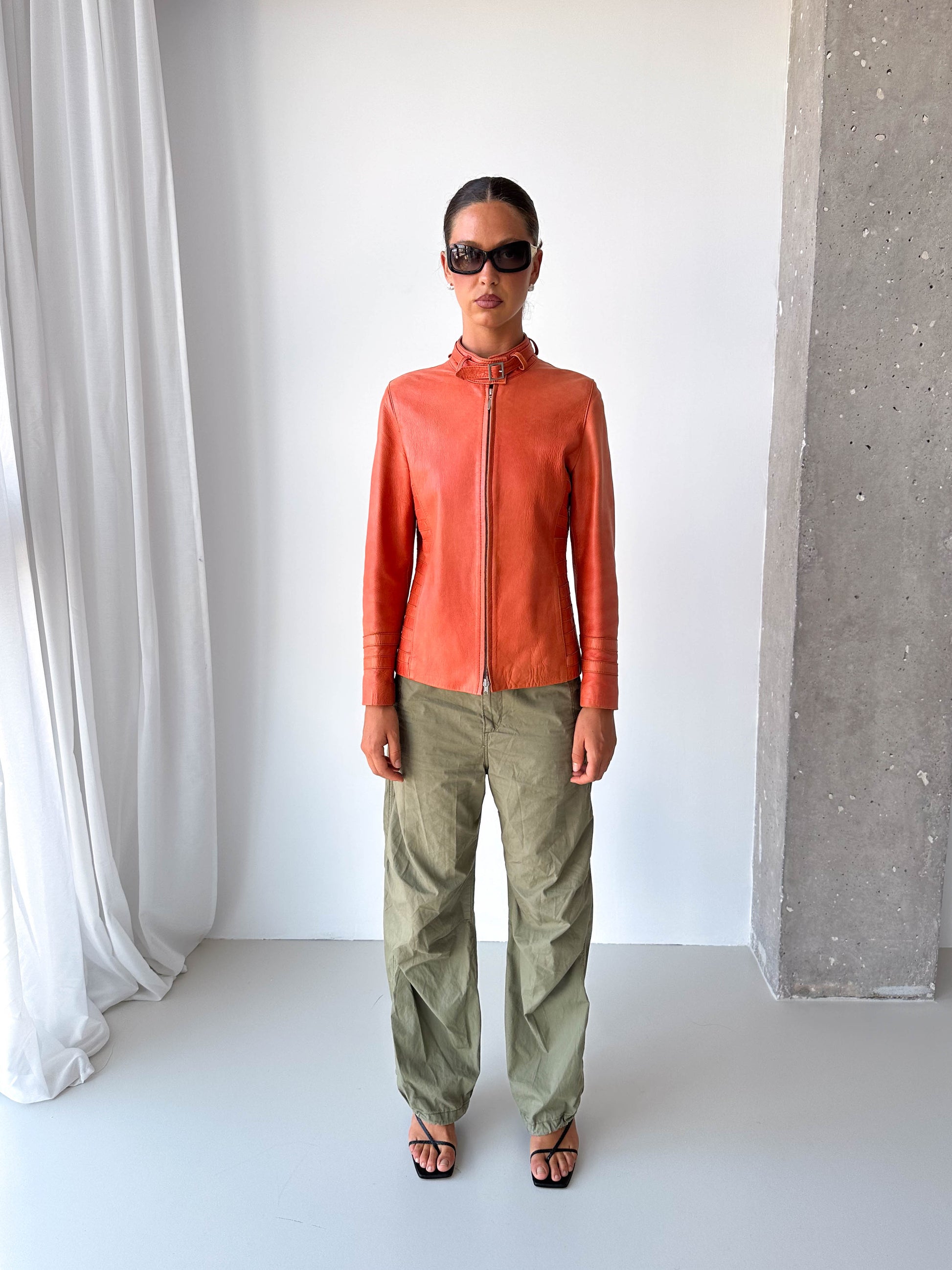 Orange Italian Leather Moto Jacket