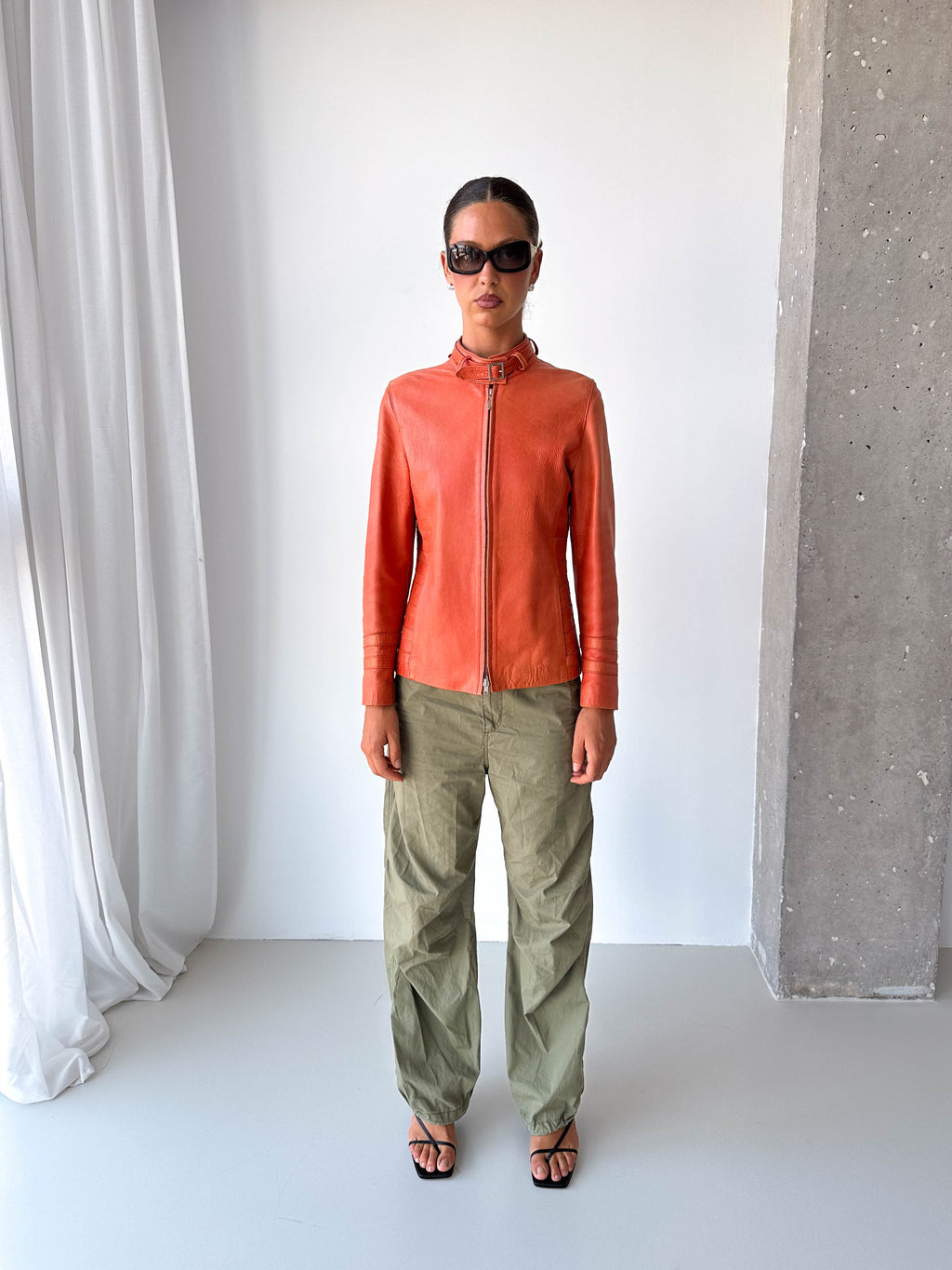 Orange Italian Leather Moto Jacket