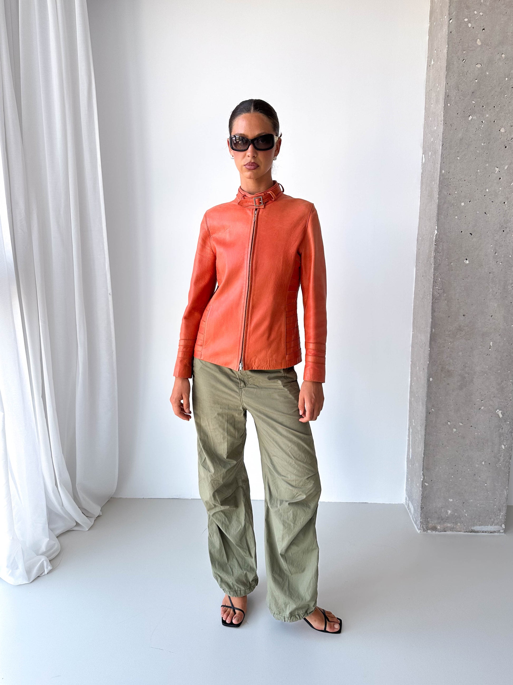 Orange Italian Leather Moto Jacket