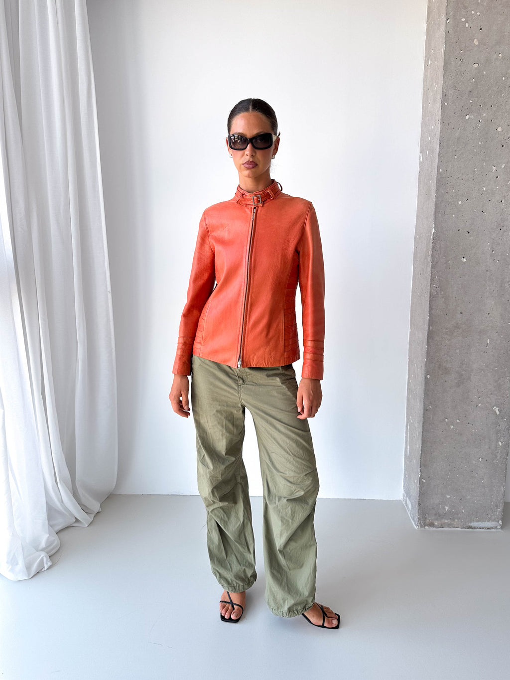 Orange Italian Leather Moto Jacket