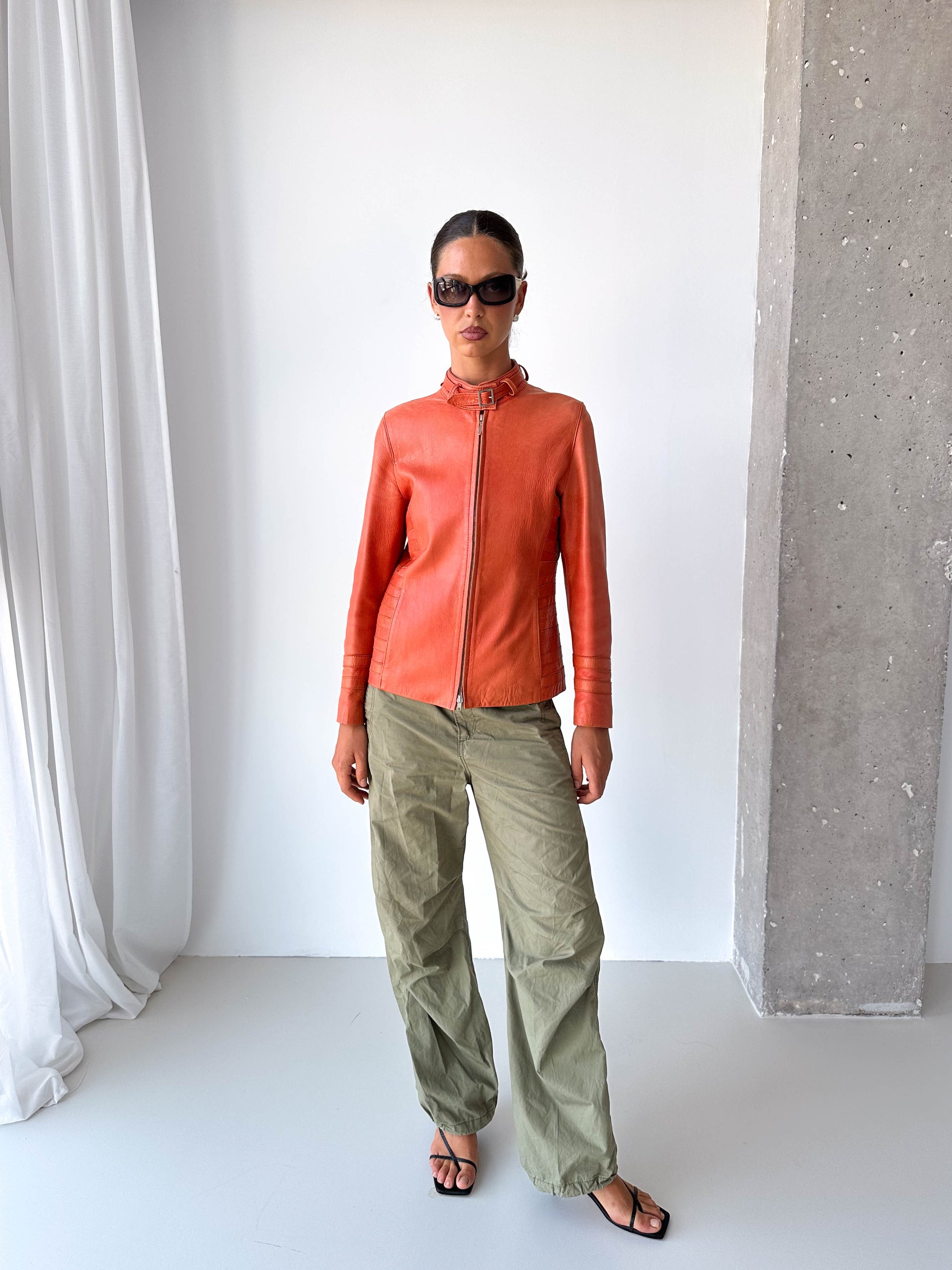 Orange Italian Leather Moto Jacket