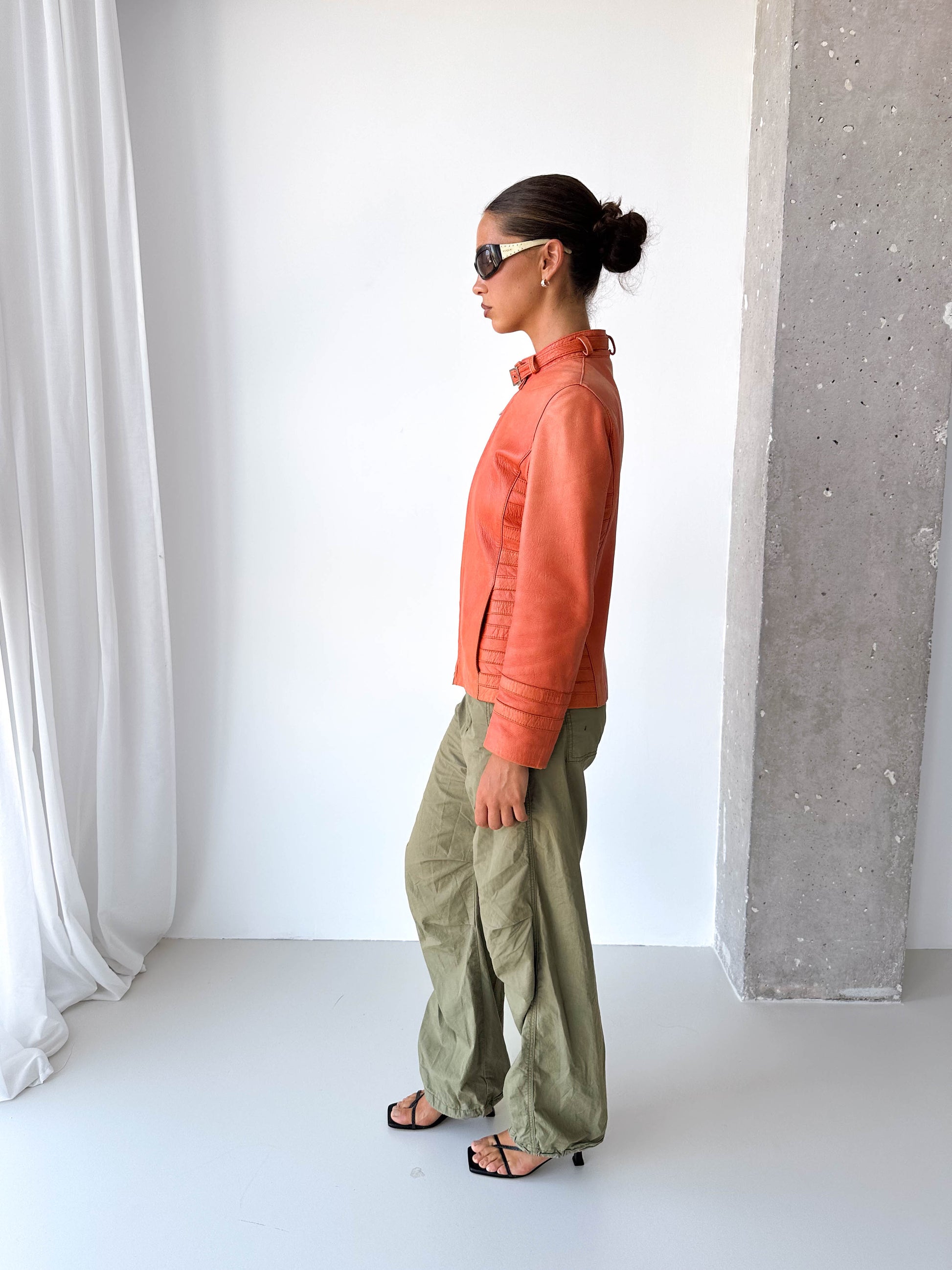 Orange Italian Leather Moto Jacket
