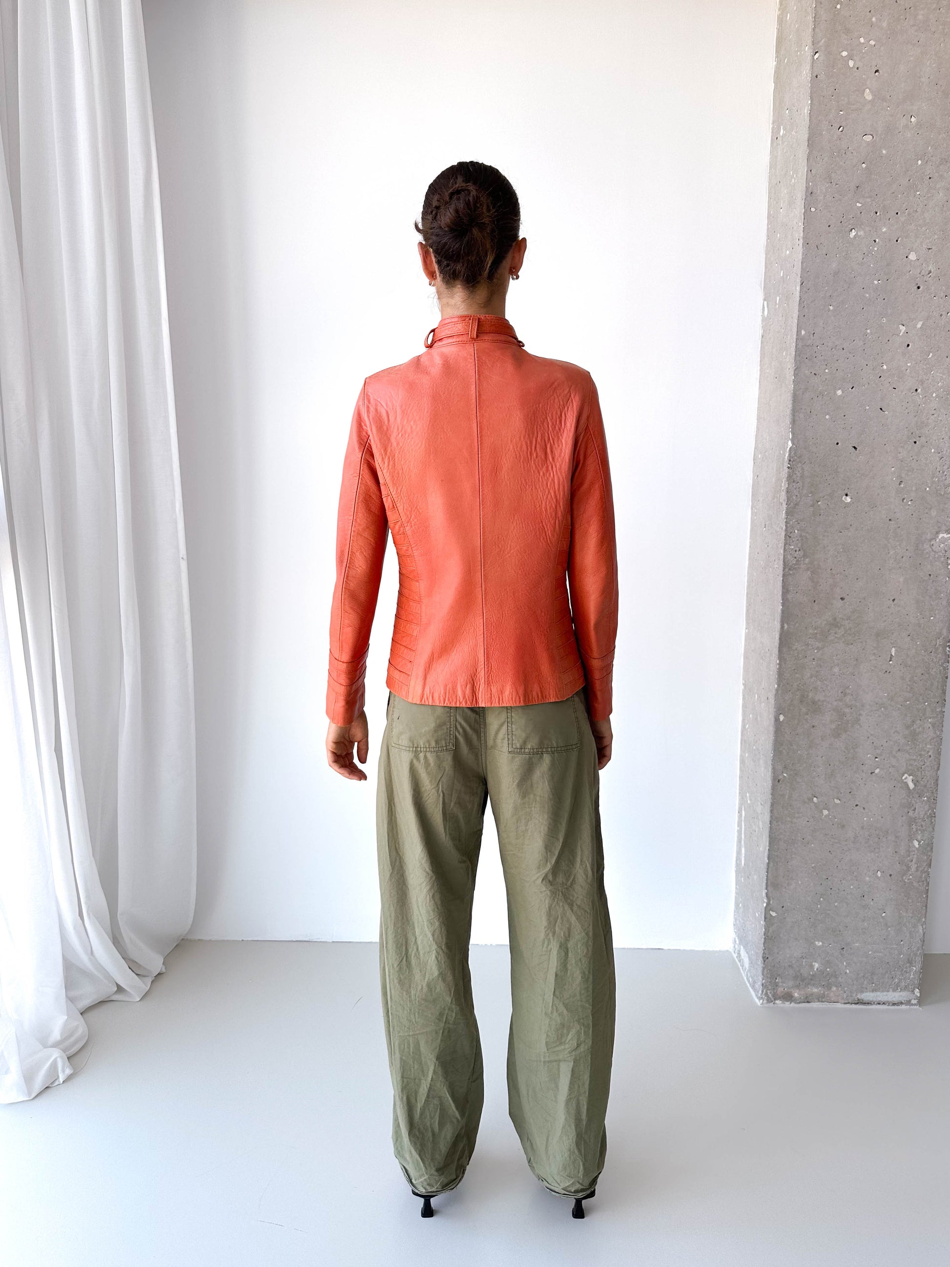 Orange Italian Leather Moto Jacket