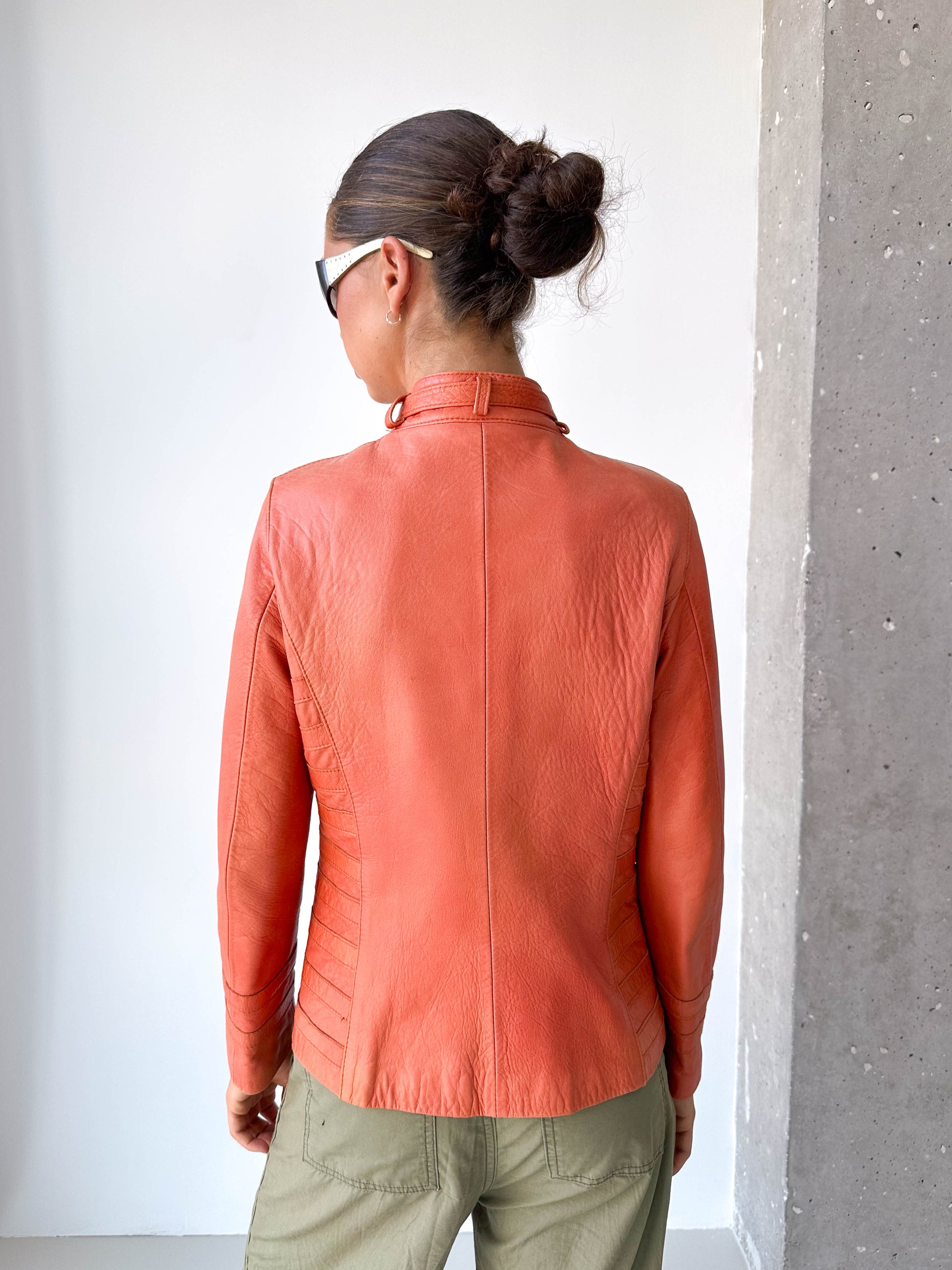 Orange Italian Leather Moto Jacket
