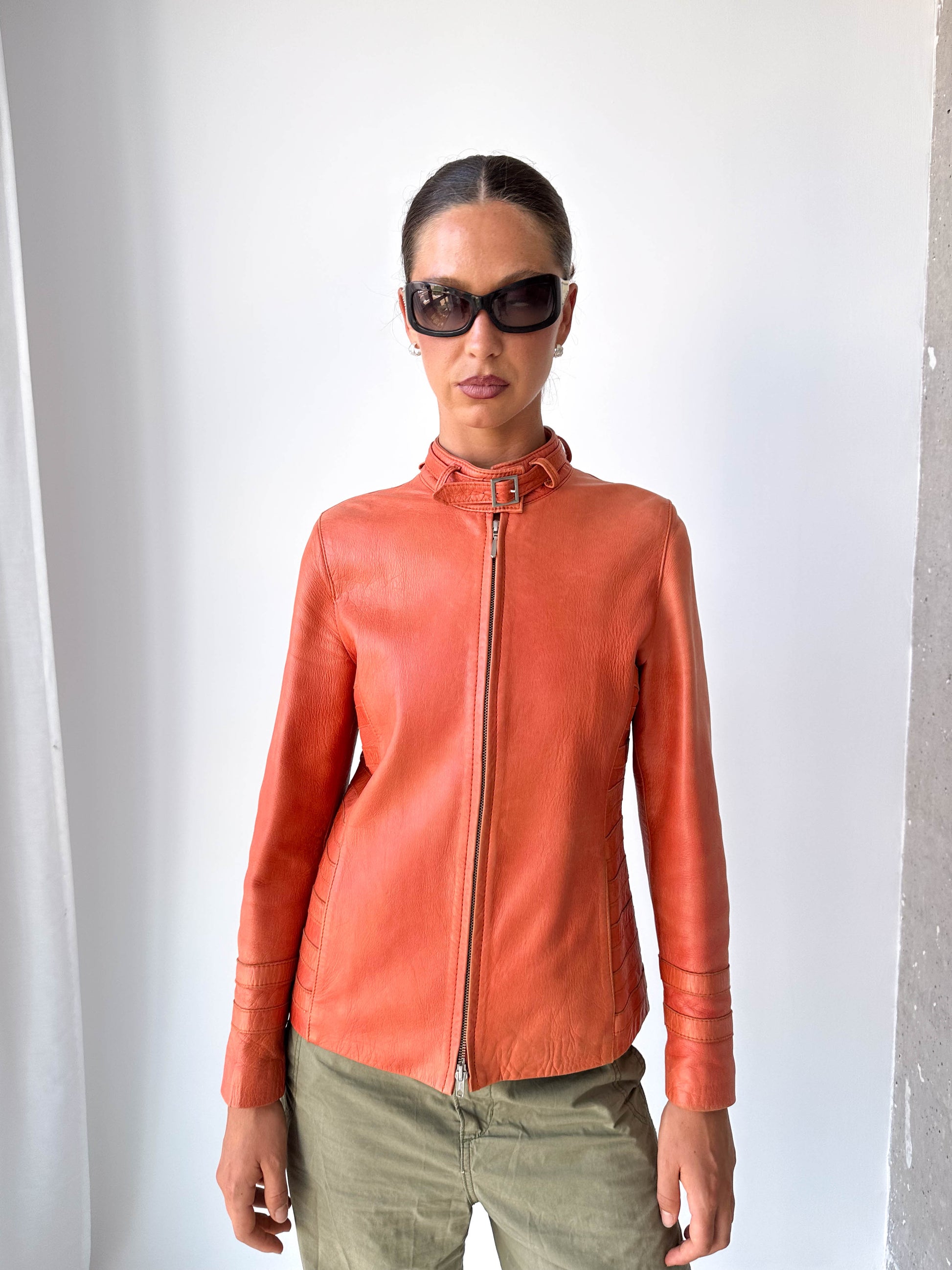 Orange Italian Leather Moto Jacket