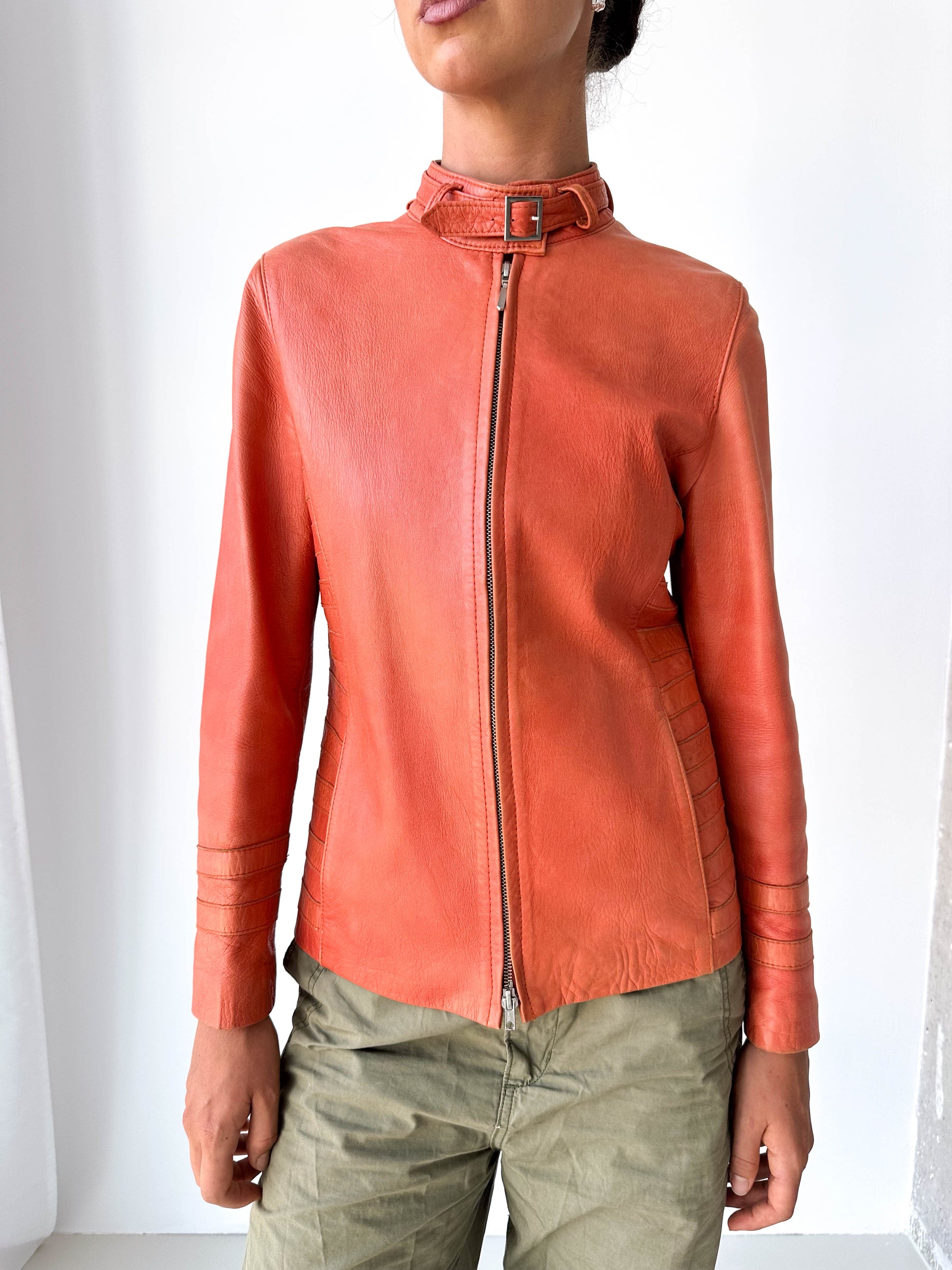 Orange Italian Leather Moto Jacket