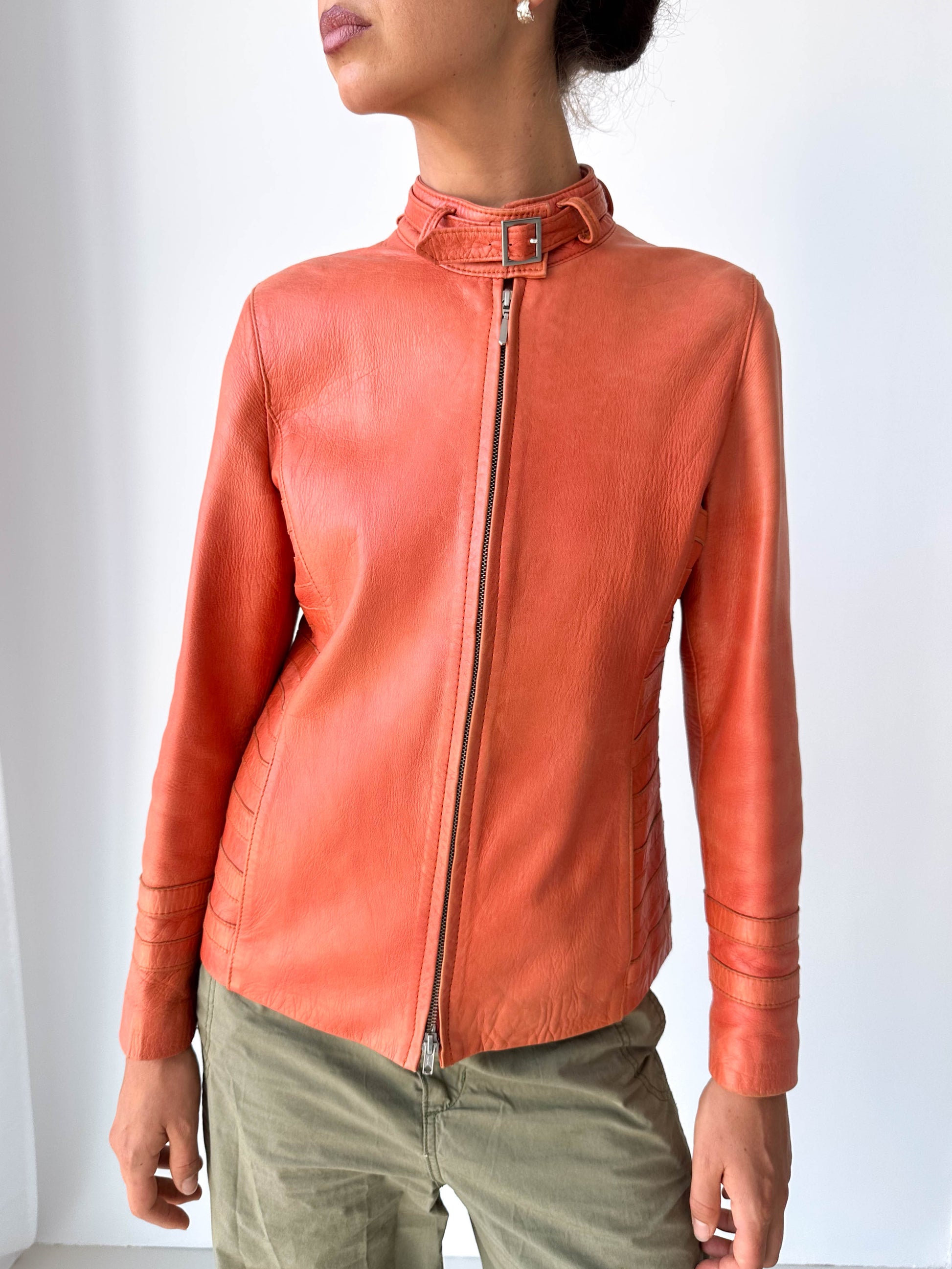 Orange Italian Leather Moto Jacket