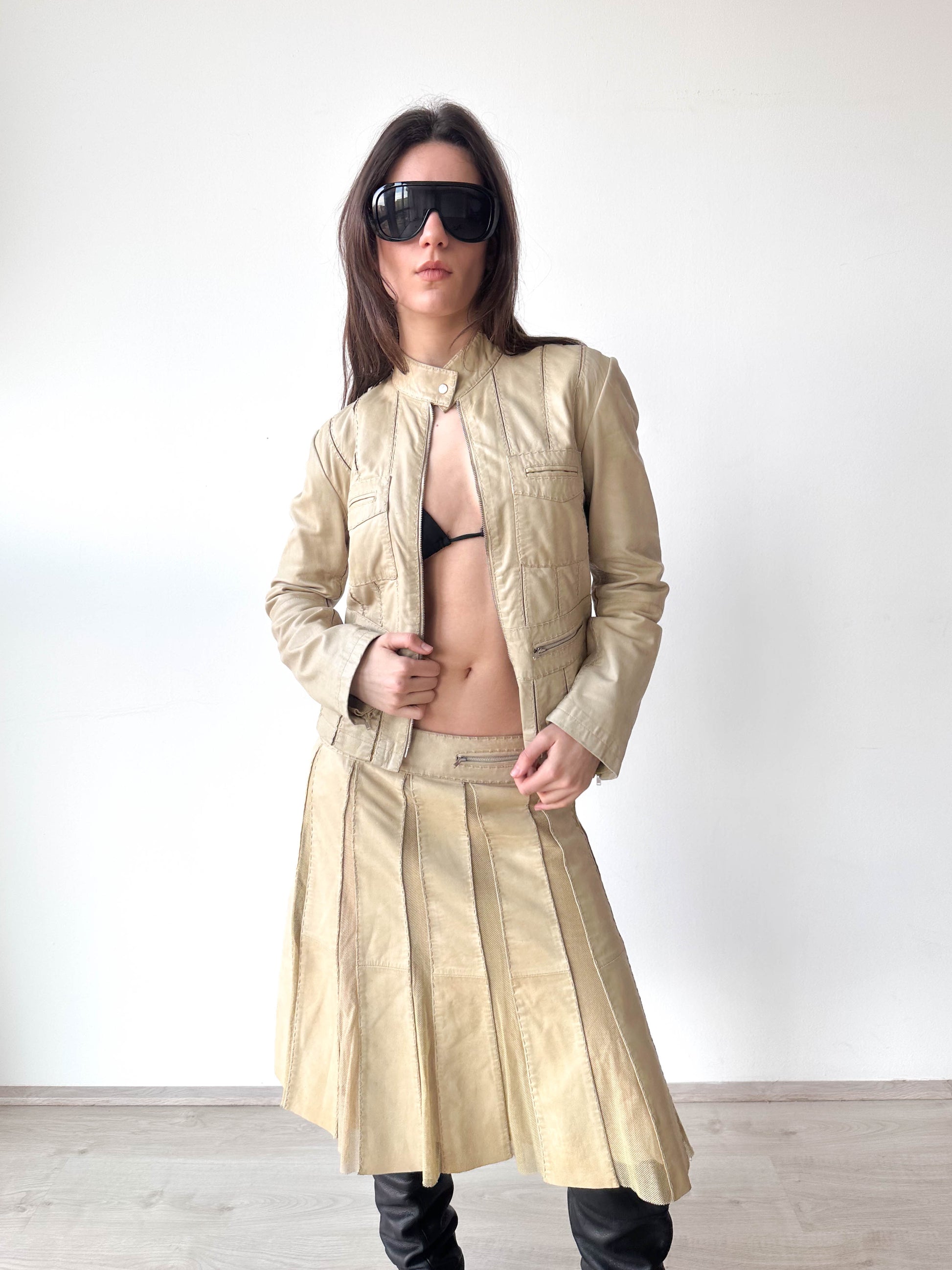 Sportmax Code Leather Skirt Jacket Set