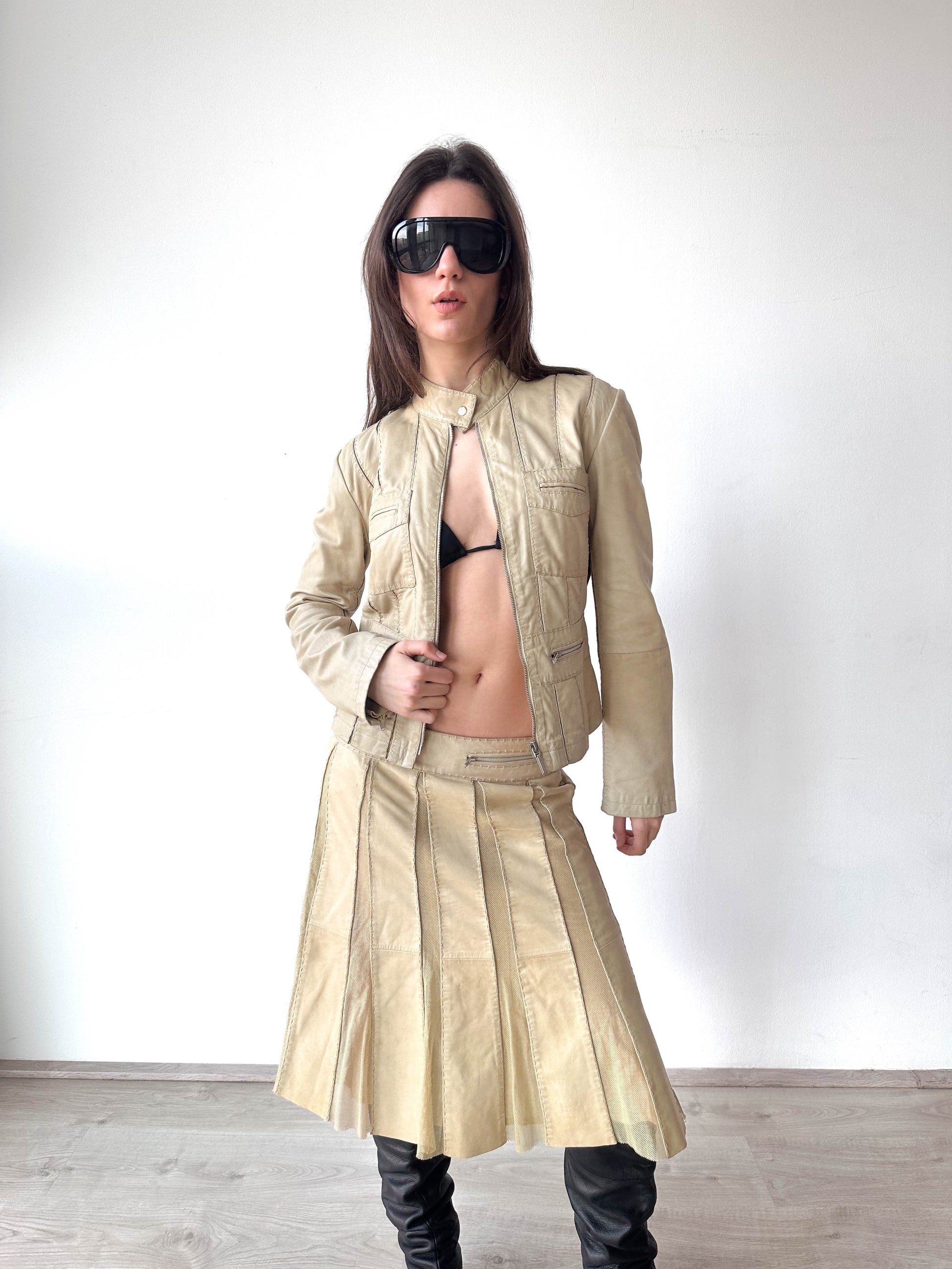 Sportmax Code Leather Skirt Jacket Set