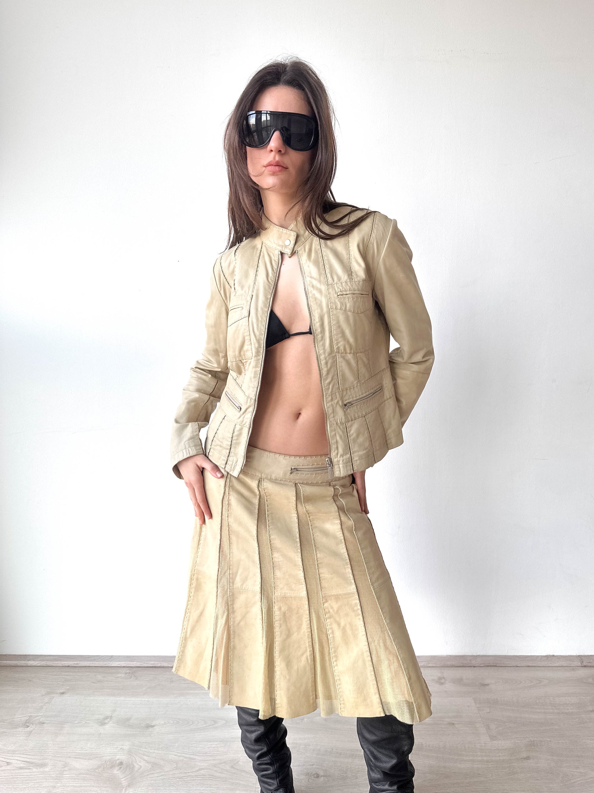 Sportmax Code Leather Skirt Jacket Set