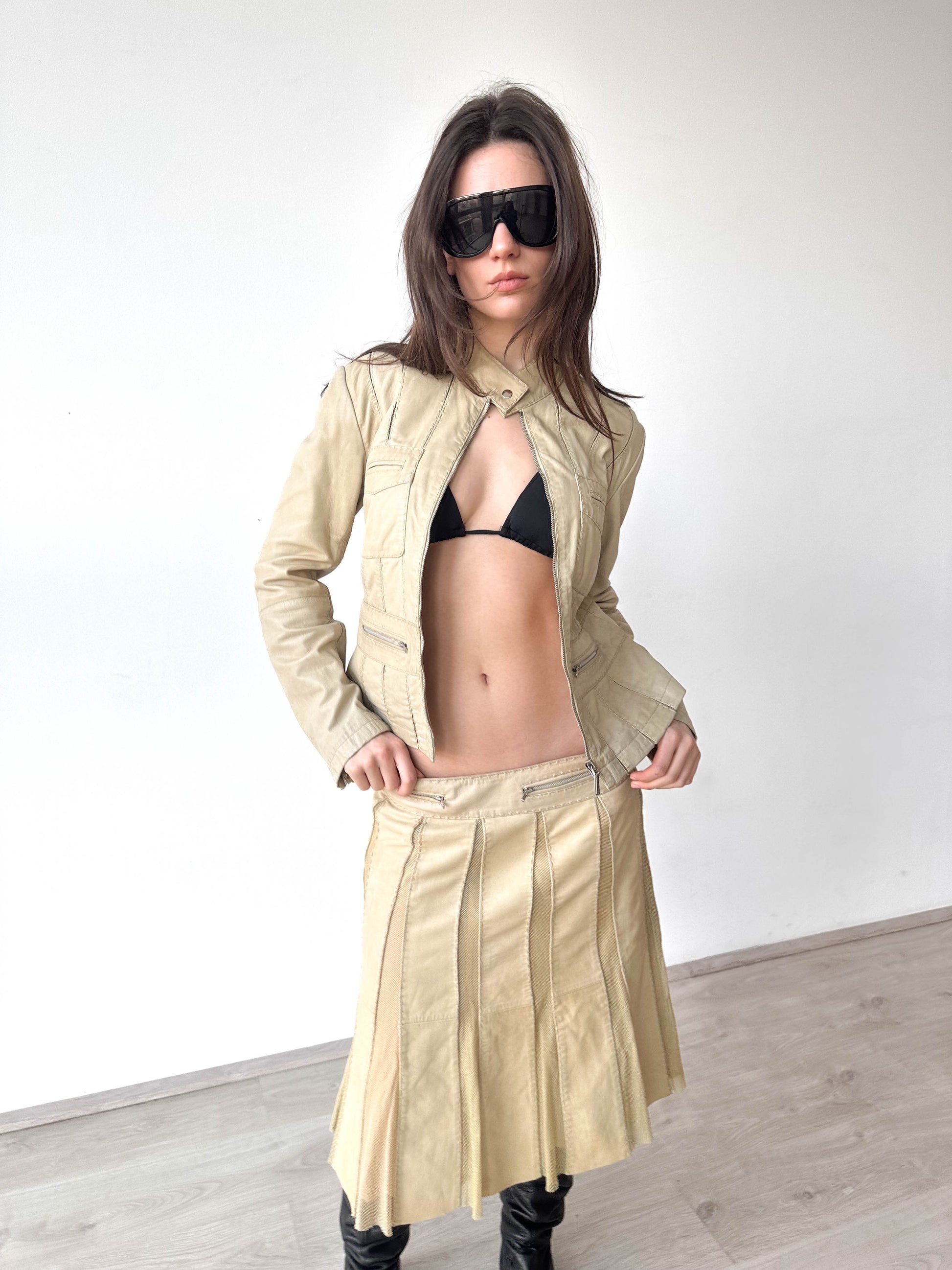 Sportmax Code Leather Skirt Jacket Set