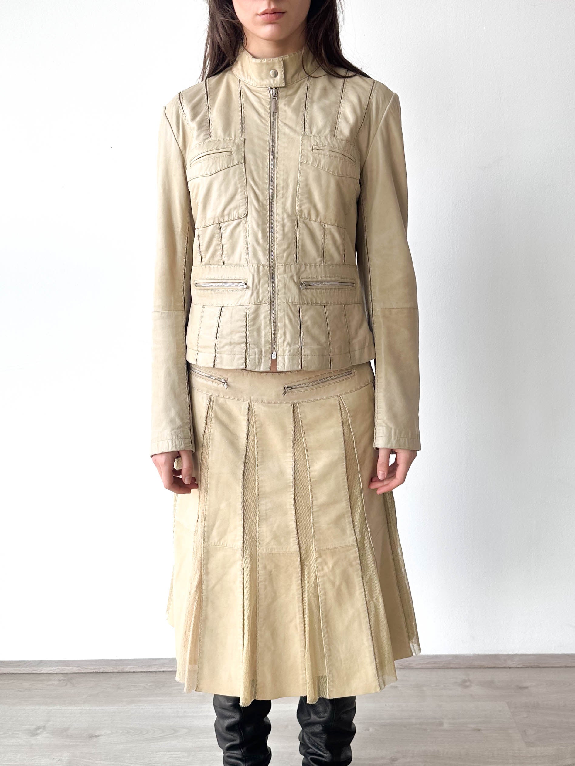 Sportmax Code Leather Skirt Jacket Set