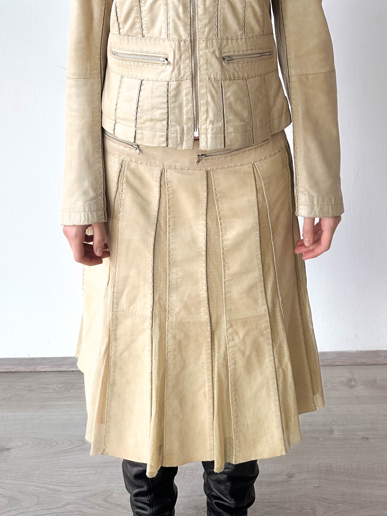 Sportmax Code Leather Skirt Jacket Set