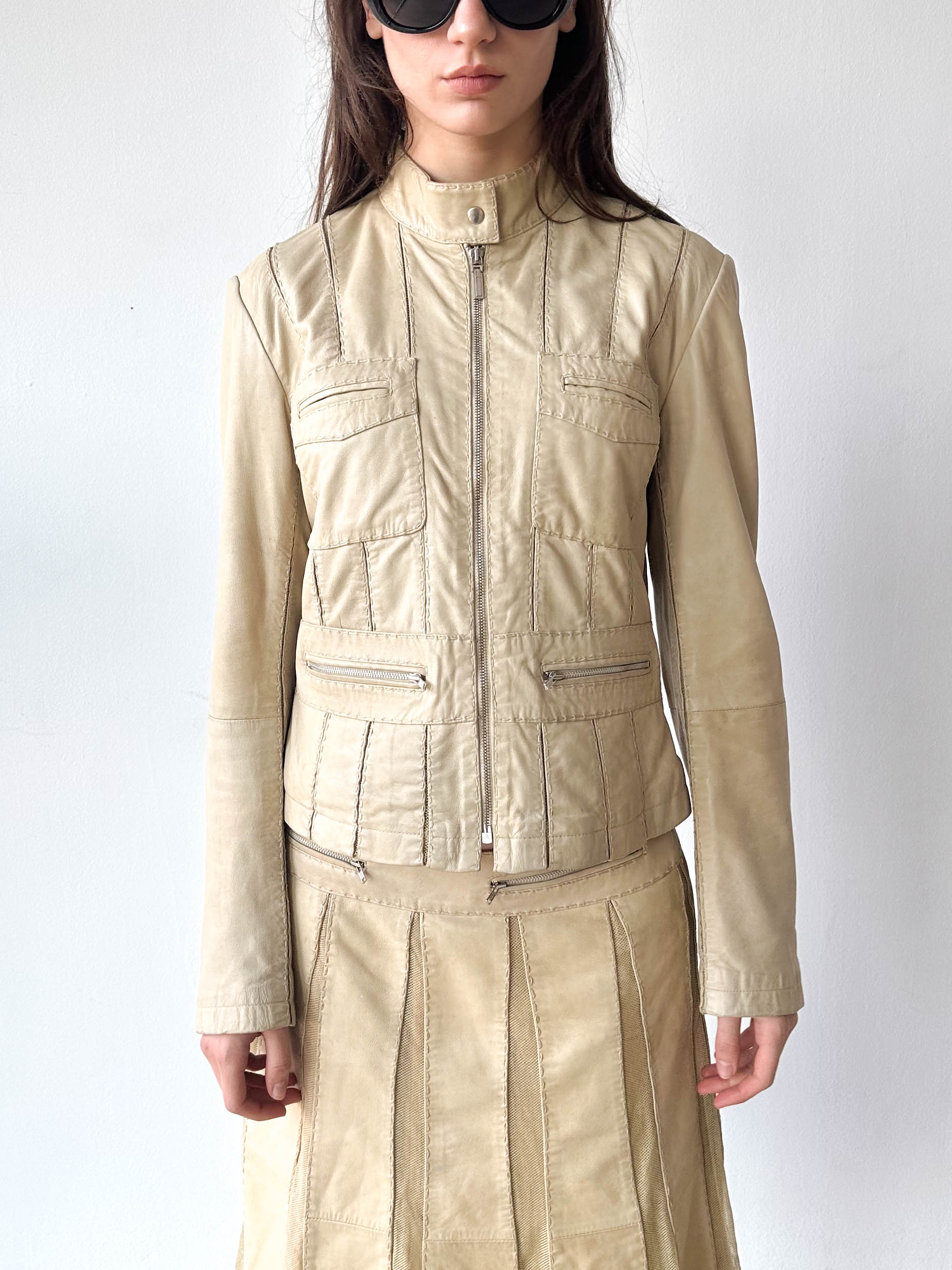 Sportmax Code Leather Skirt Jacket Set