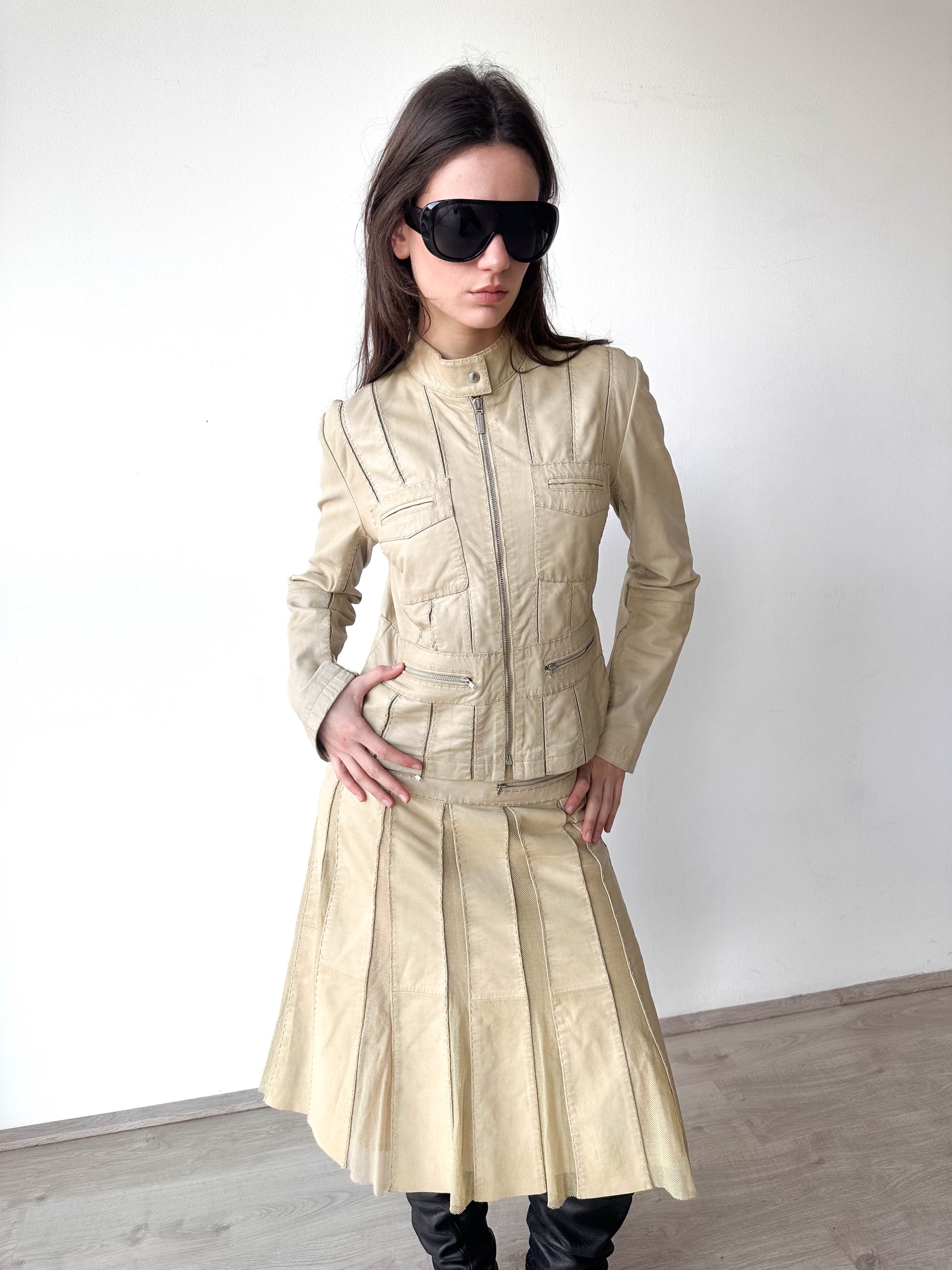 Sportmax Code Leather Skirt Jacket Set