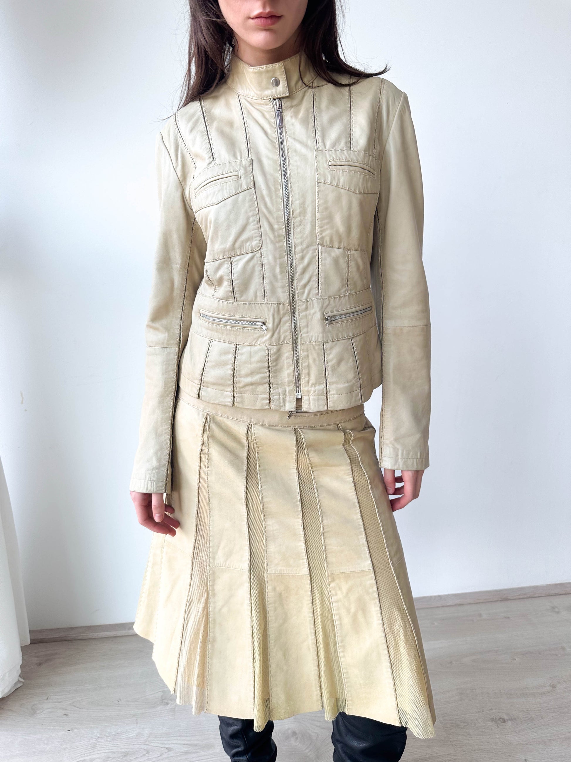 Sportmax Code Leather Skirt Jacket Set