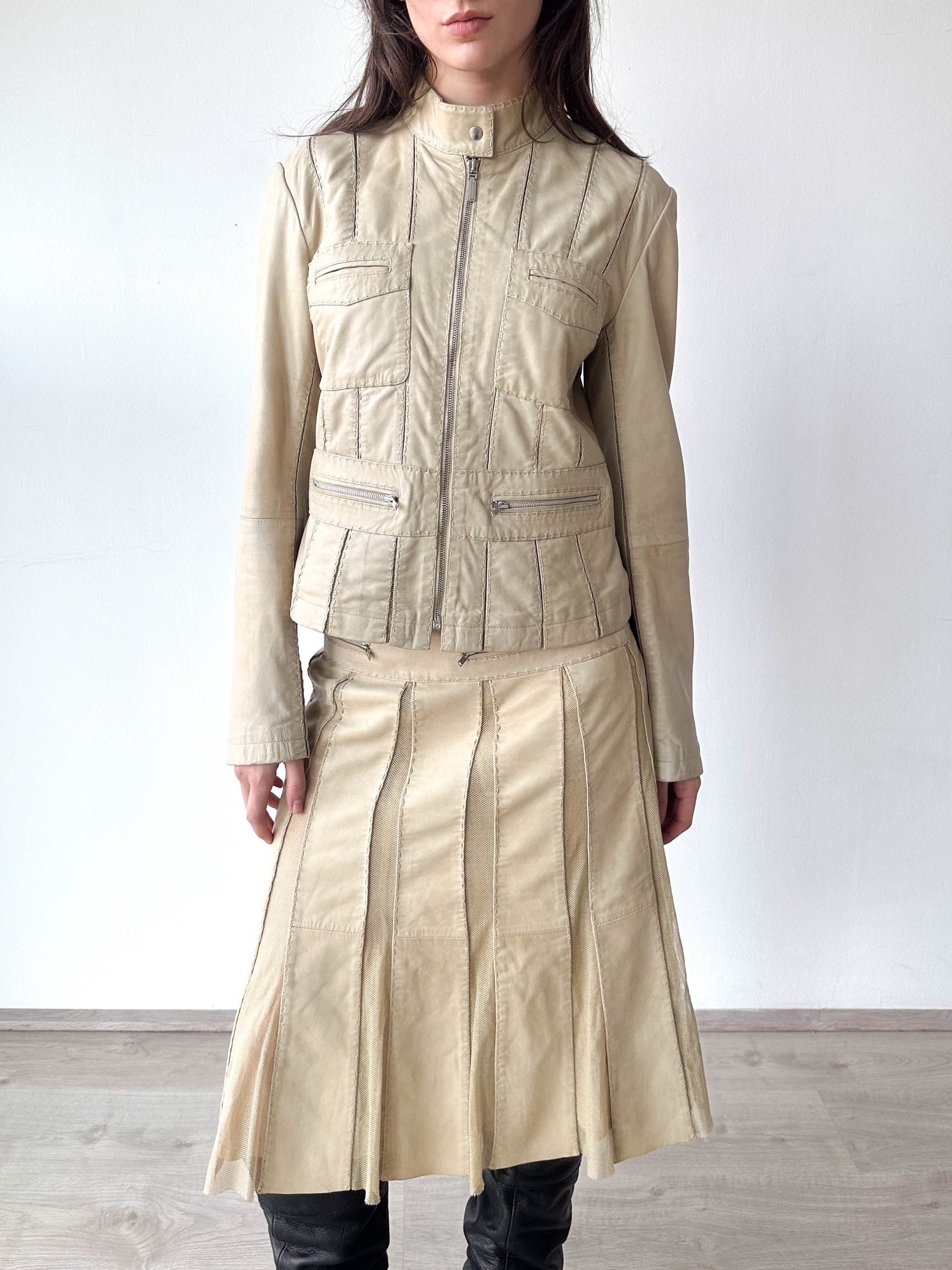 Sportmax Code Leather Skirt Jacket Set