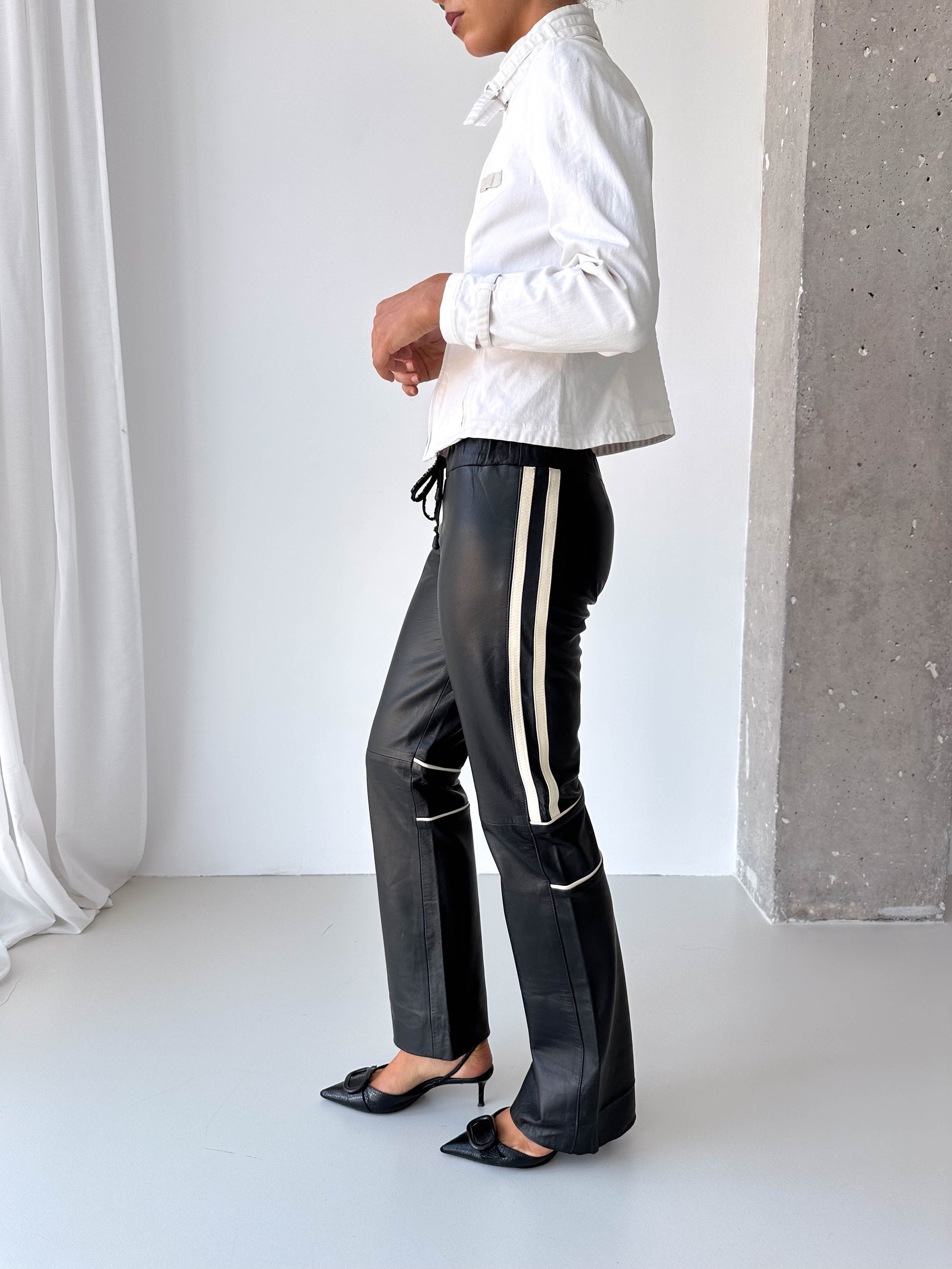 Racing Stripe Leather Pants