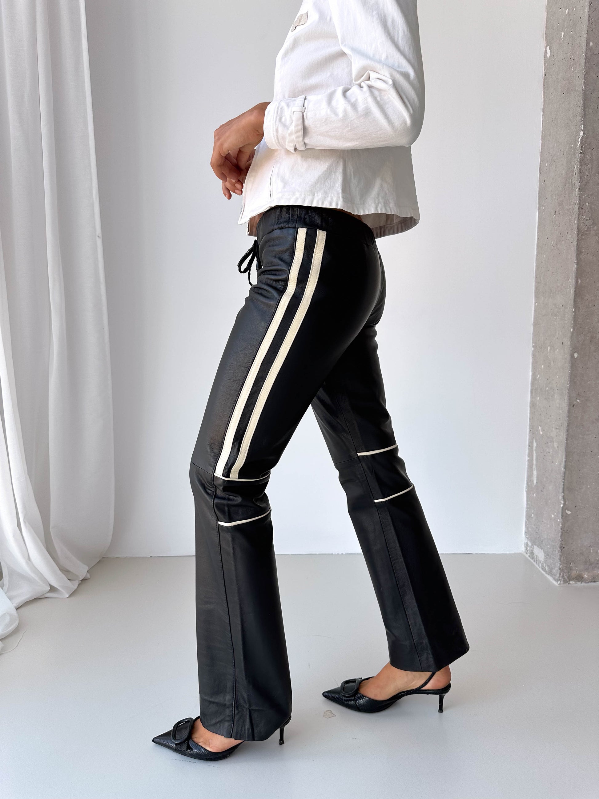Racing Stripe Leather Pants