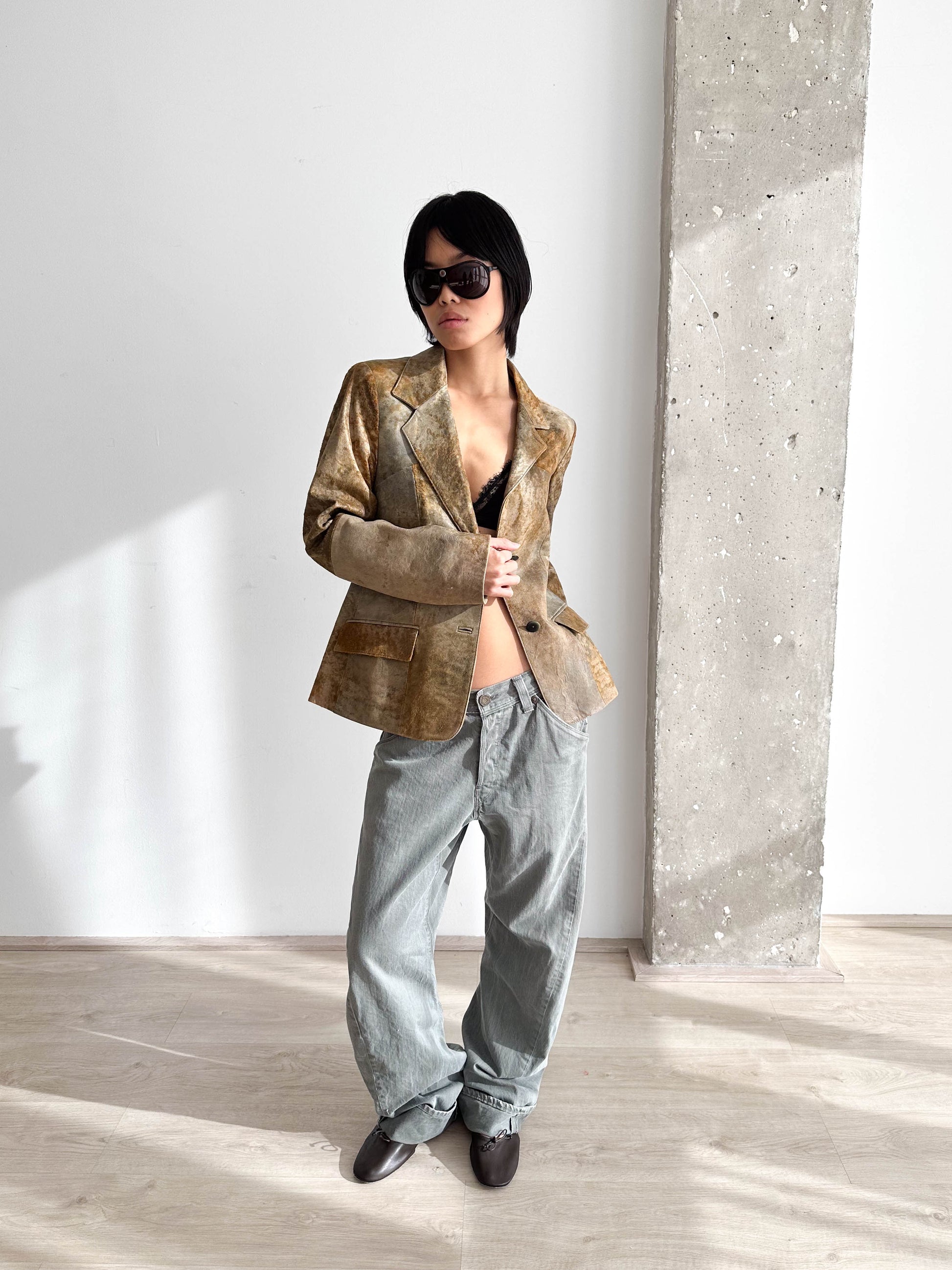 Leather Distressed Blazer