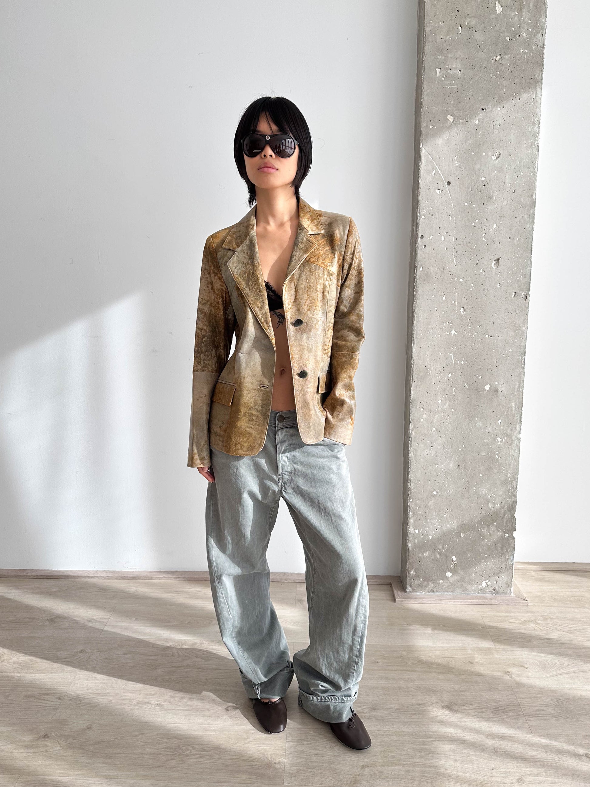 Leather Distressed Blazer