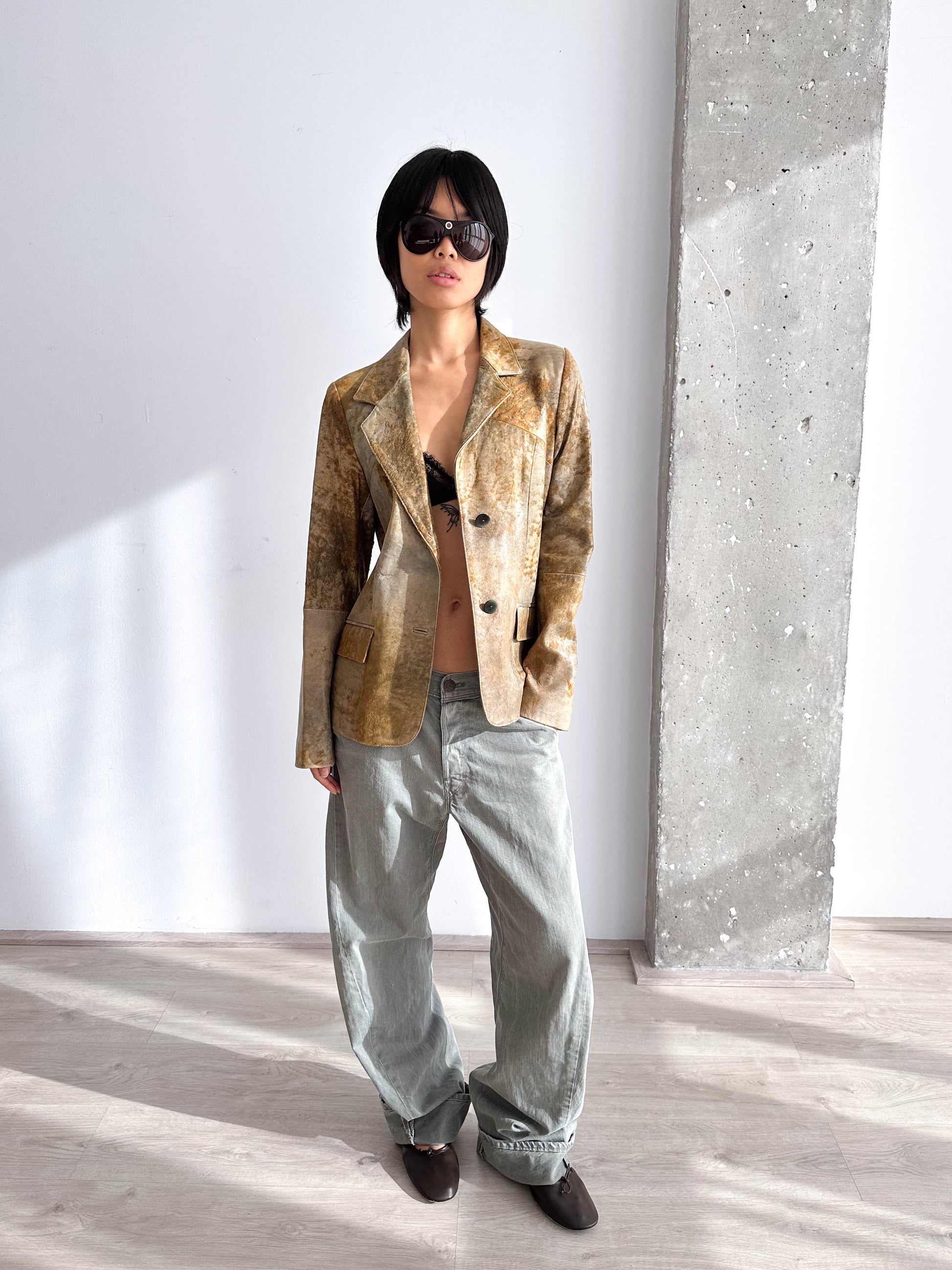 Leather Distressed Blazer