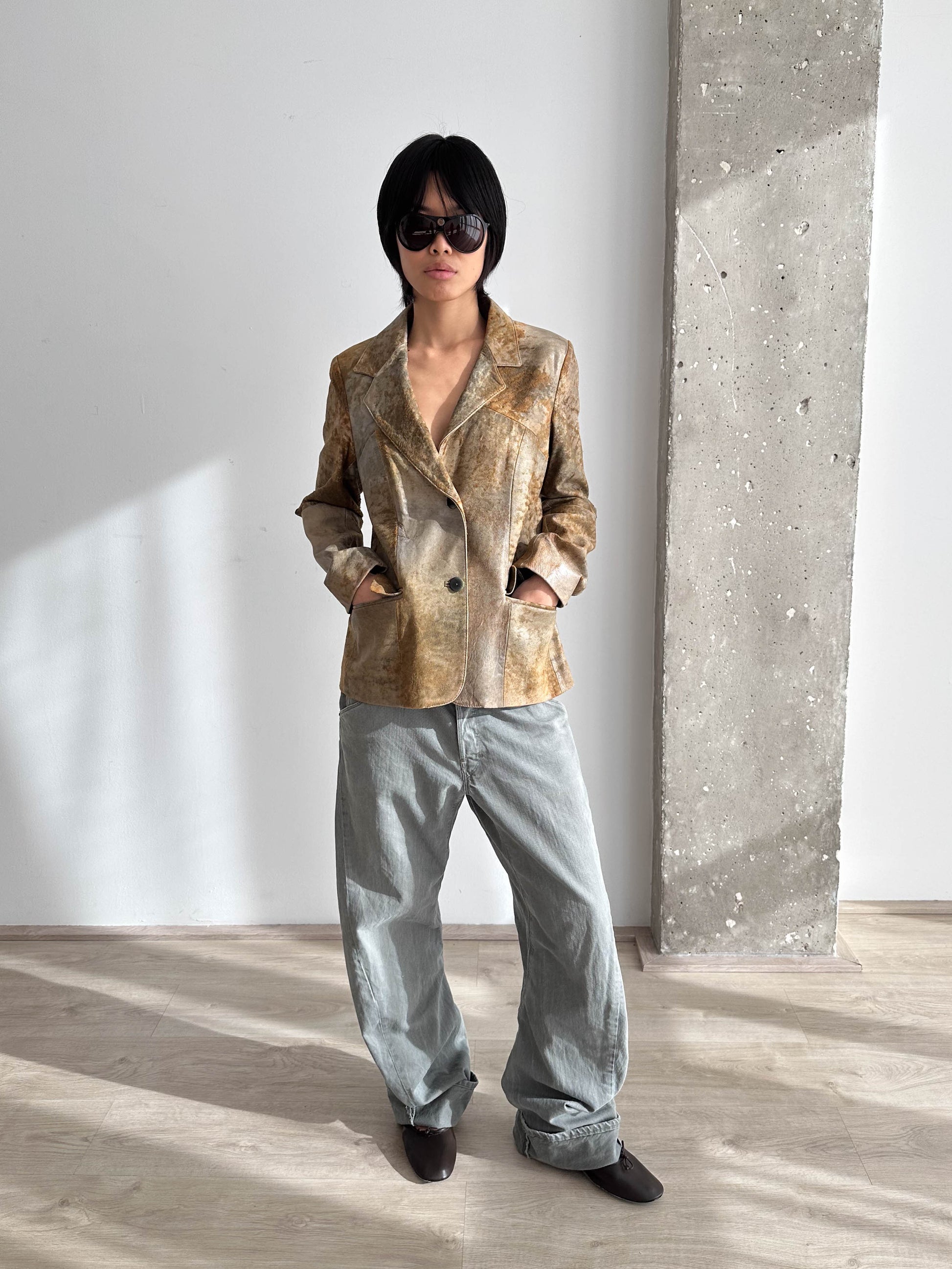 Leather Distressed Blazer